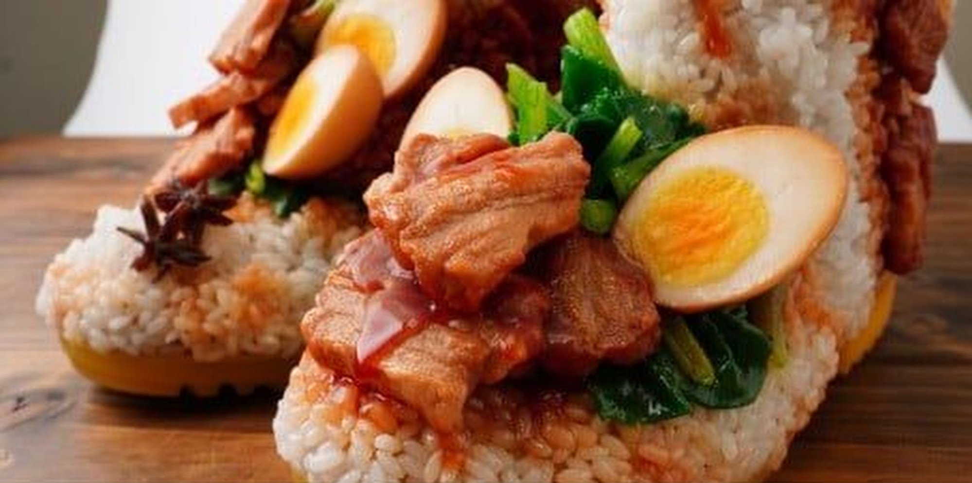 The foodie footwear comes complete with real-looking boiled eggs. Photo: Tokorozawa City website