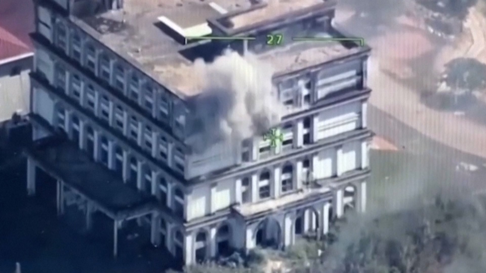 Military drones hit this casino building along the border.