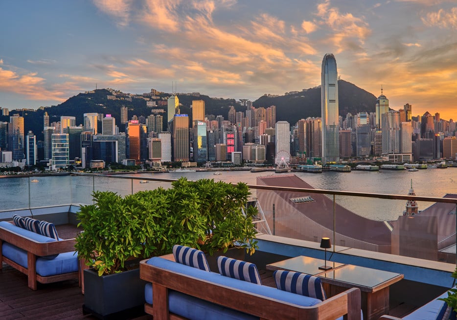 The Aqua terrace offers panoramic views of Victoria Harbour in Hong Kong. Photo: courtesy Aqua