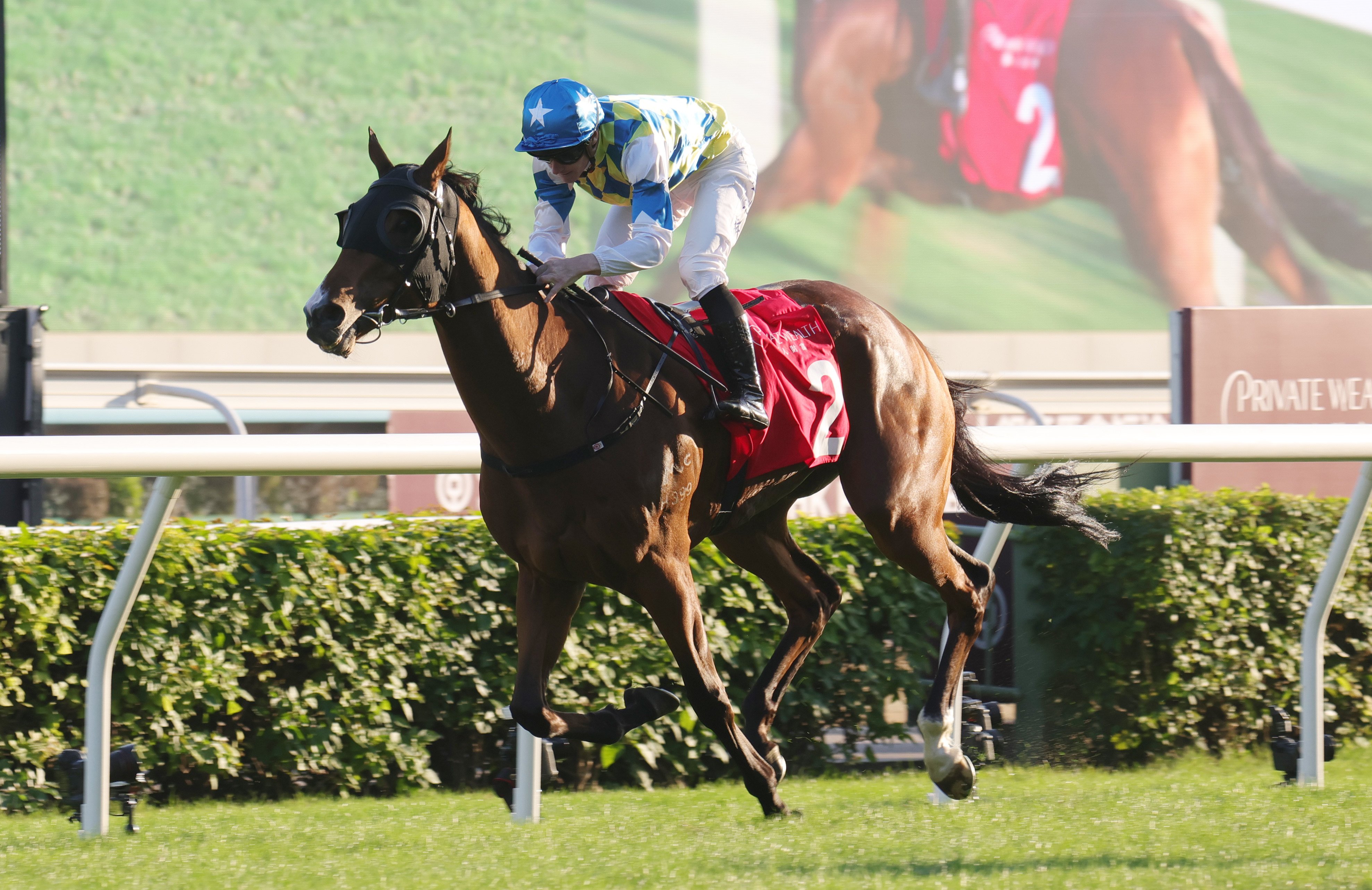 James McDonald boots home Galaxy Patch in the Jockey Club Mile. Photos: Kenneth Chan