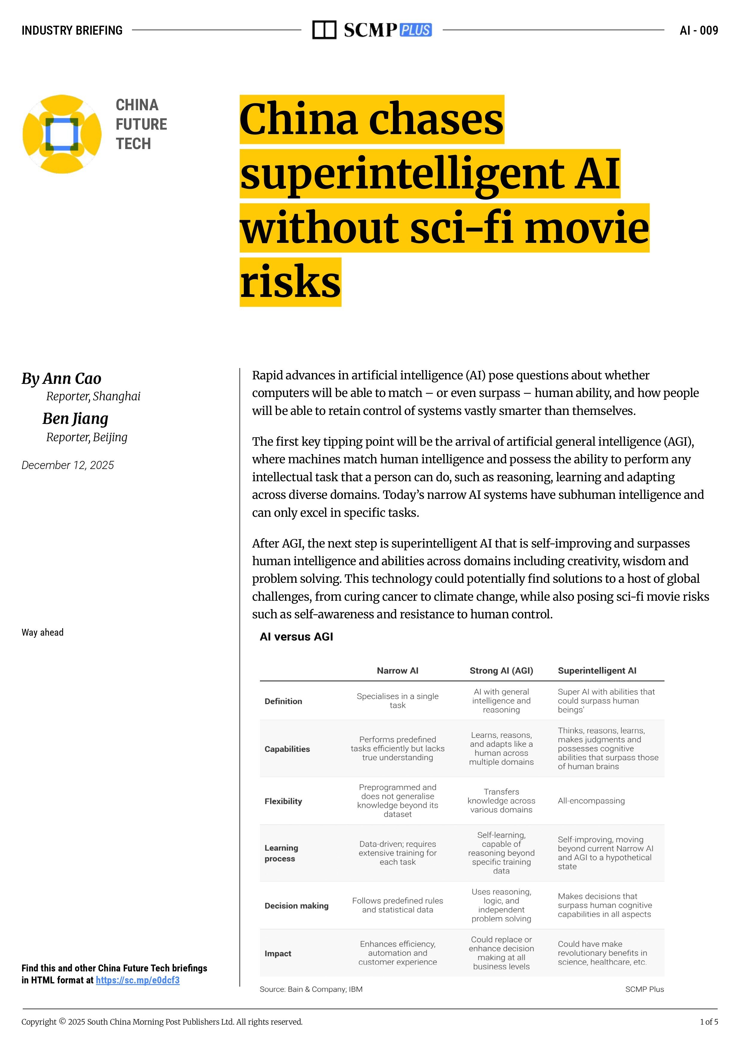 China chases superintelligent AI without sci-fi movie risks