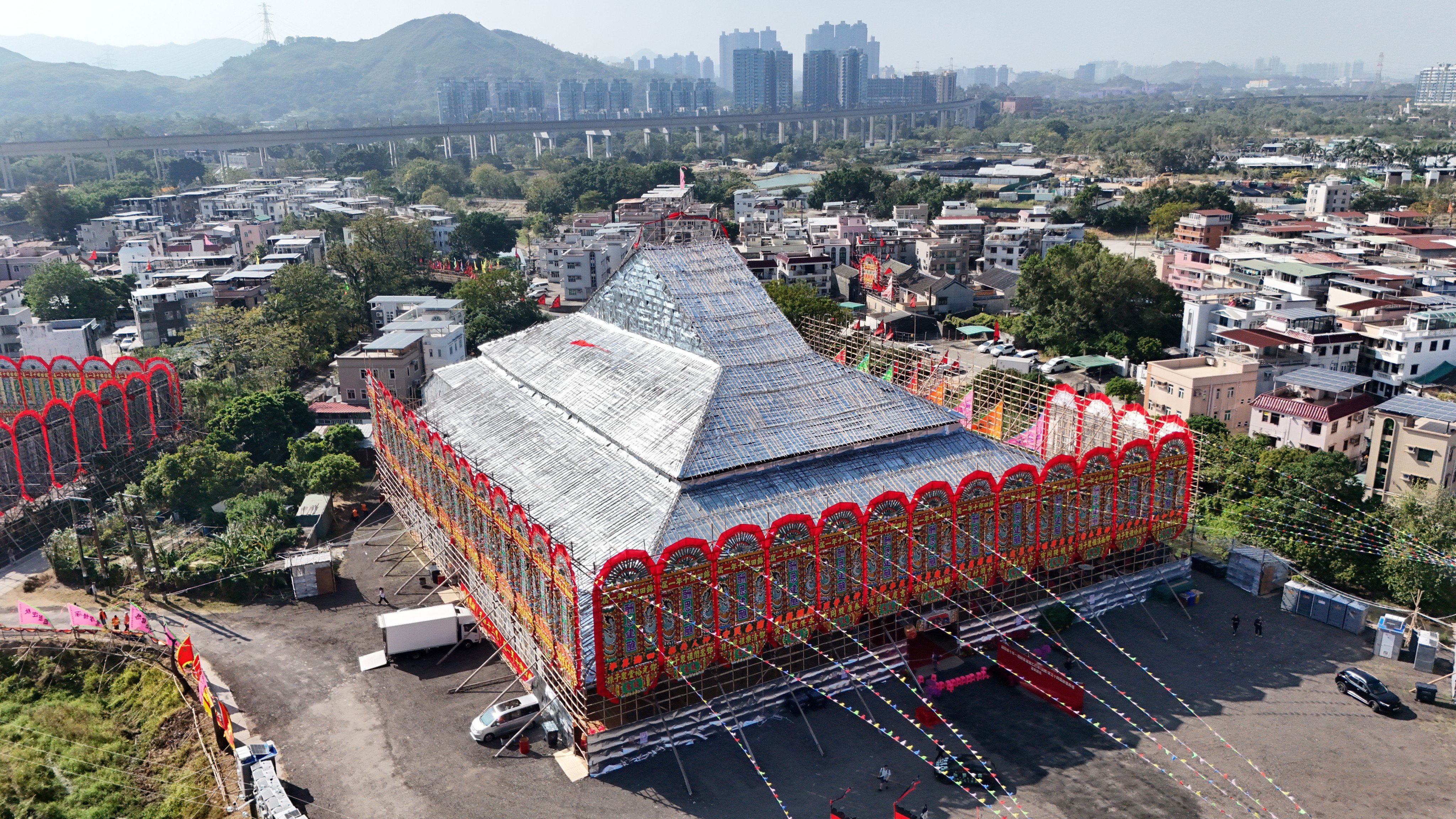 The 30-metre tall bamboo structure, which serves as the centrepiece of the Jiao Festival organised by the indigenous Tang clan of Kam Tin. Photo: Edmond So