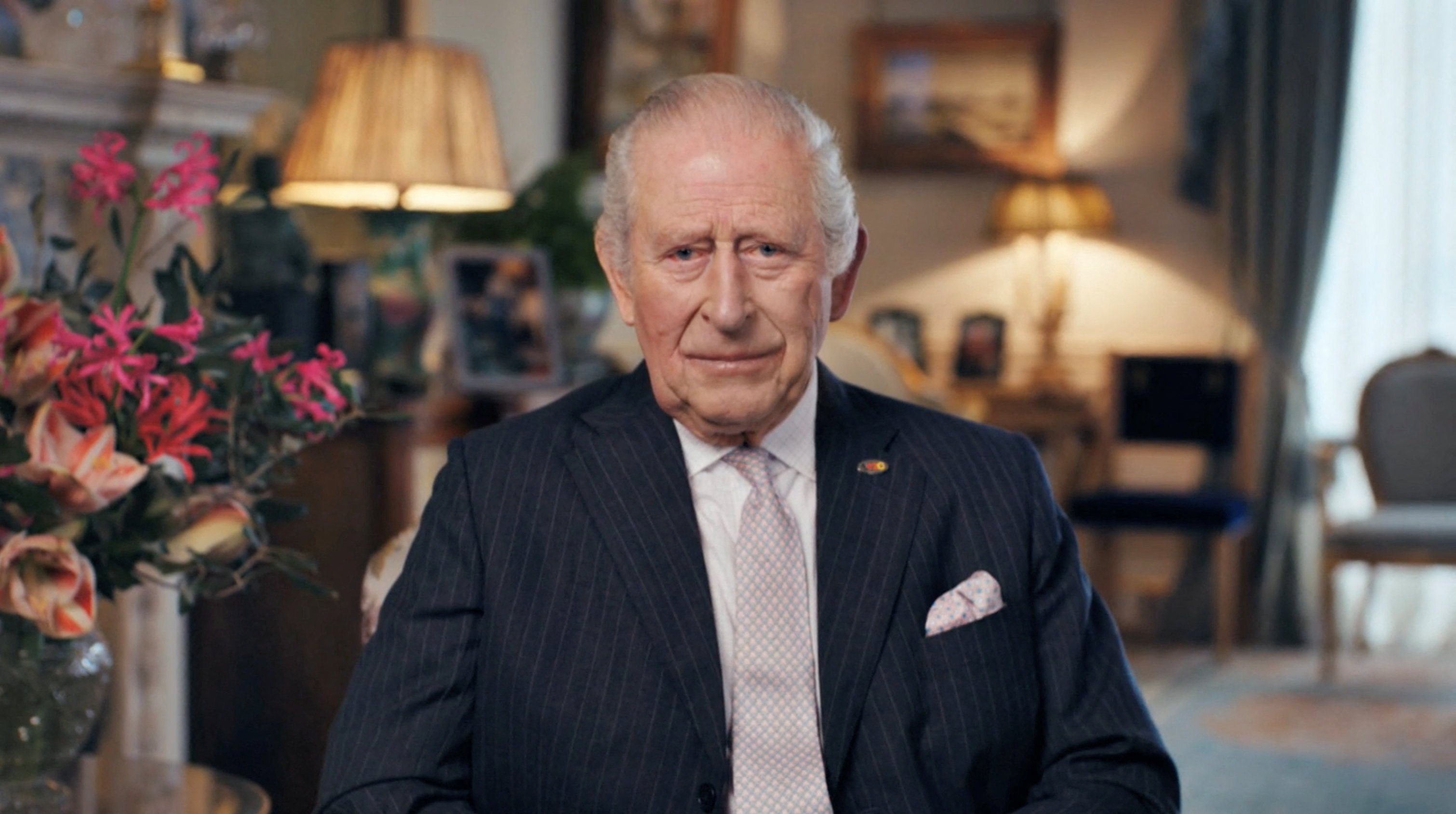 Britain’s King Charles speaks about his cancer recovery during a pre-recorded message filmed at Clarence House, London, and released on Friday. Photo: Bango Studios/PA Wire via Reuters
