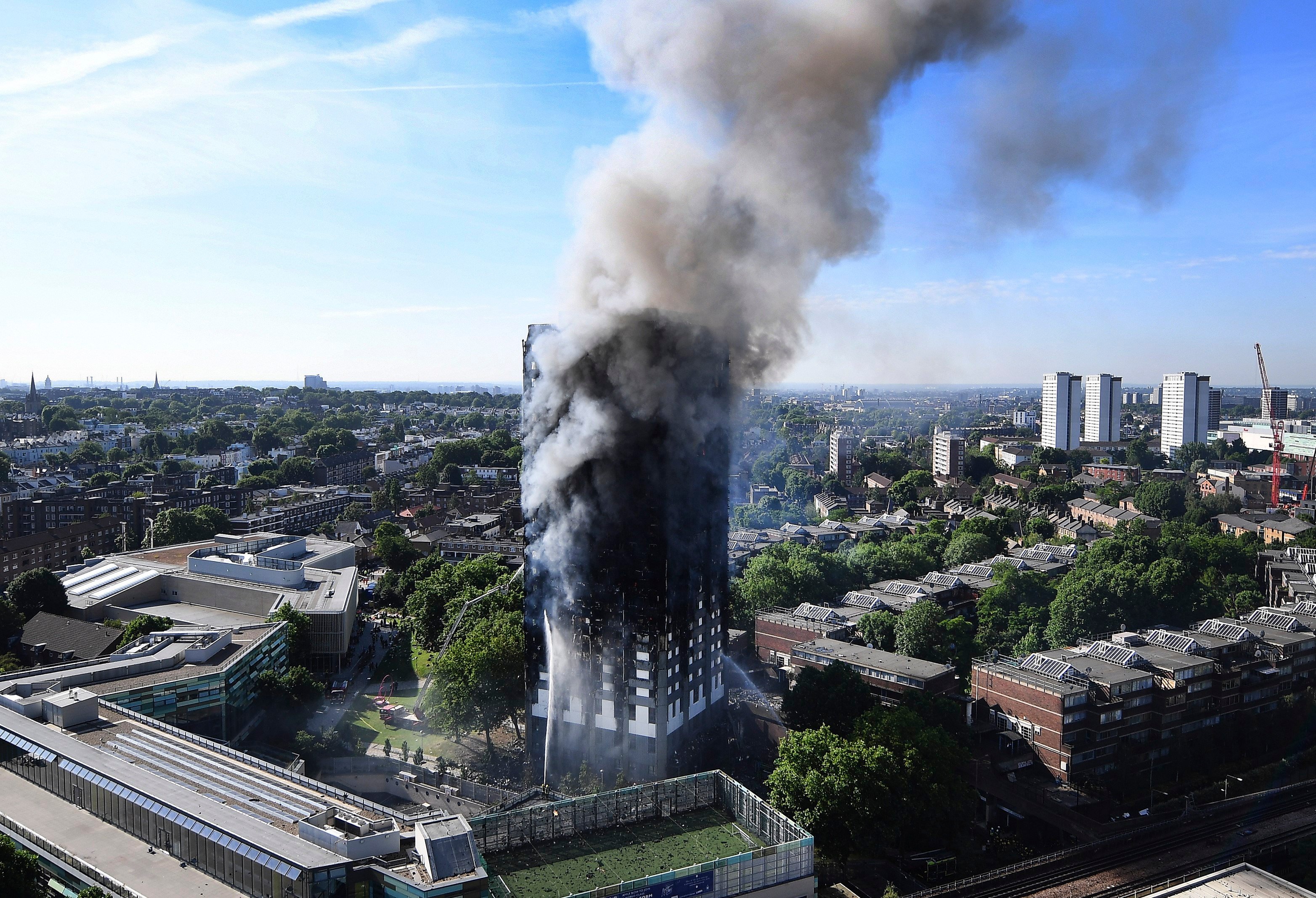 A general view of the Grenfell Tower apartment block fire on 14 June 2017, in which 72 people died. File photo: EPA-EFE