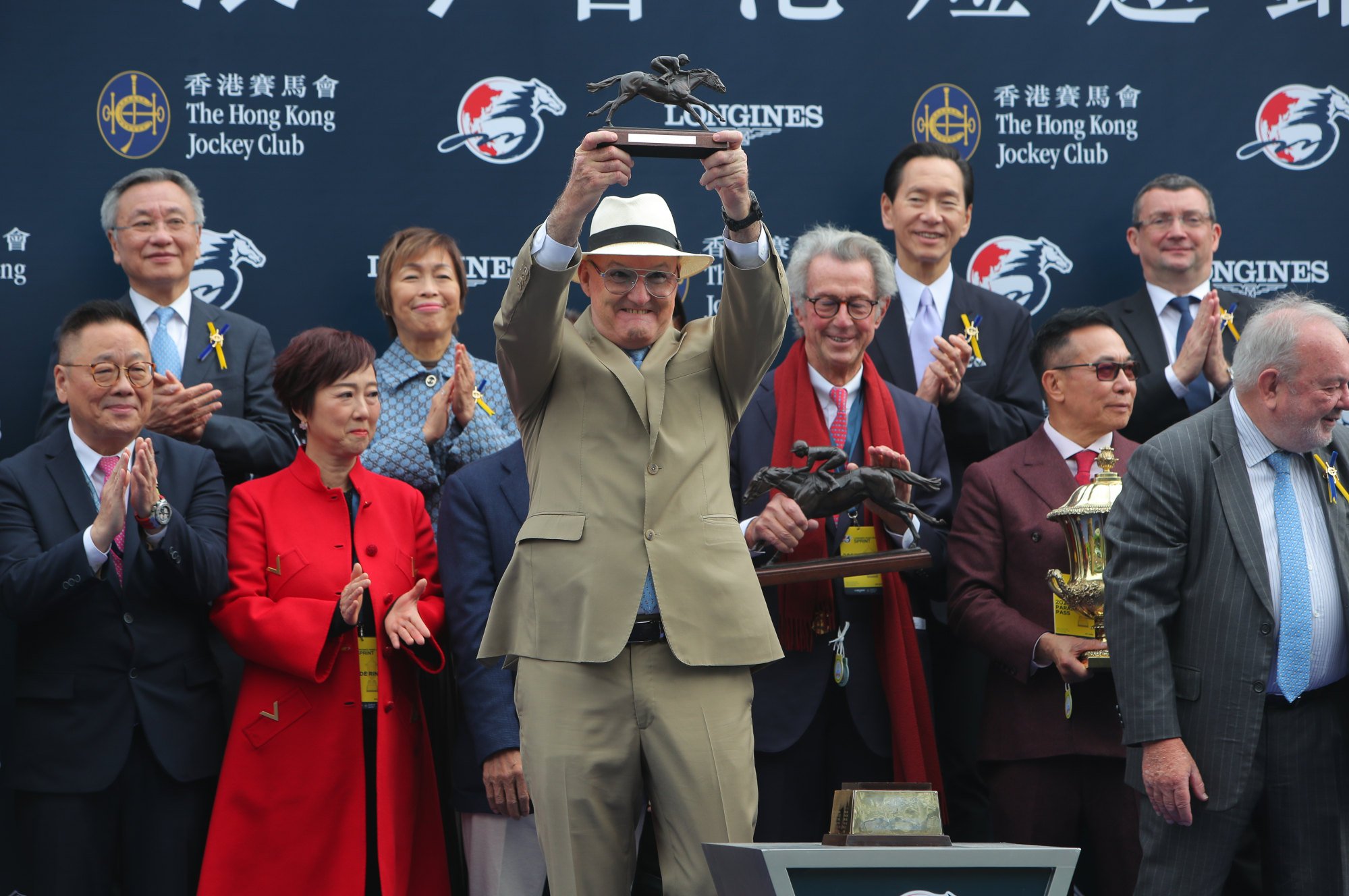 Trainer David Hayes with the Hong Kong Sprint trophy.