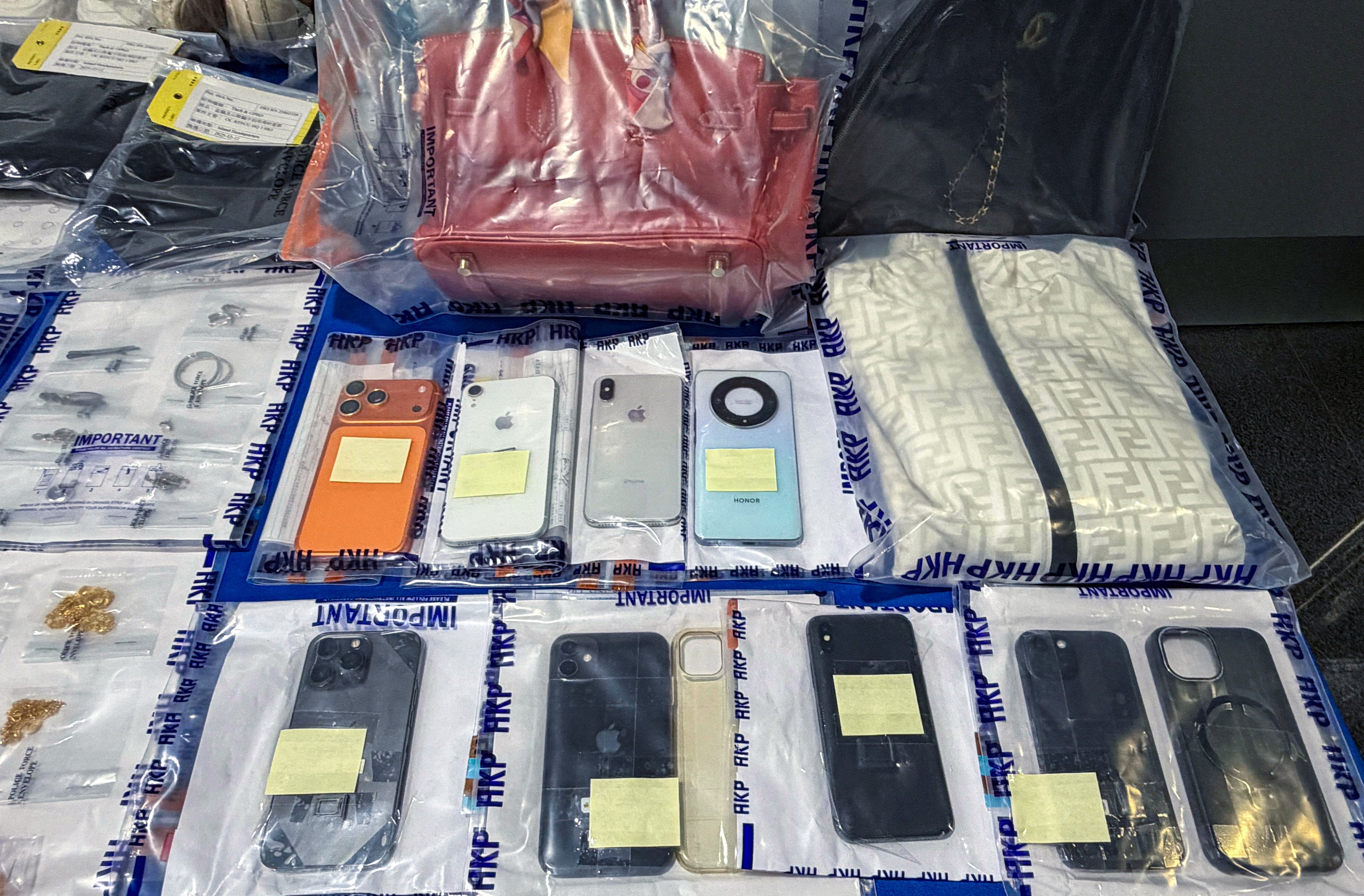 Evidence collected as part of the investigation is displayed at a police press event. Photo: Handout