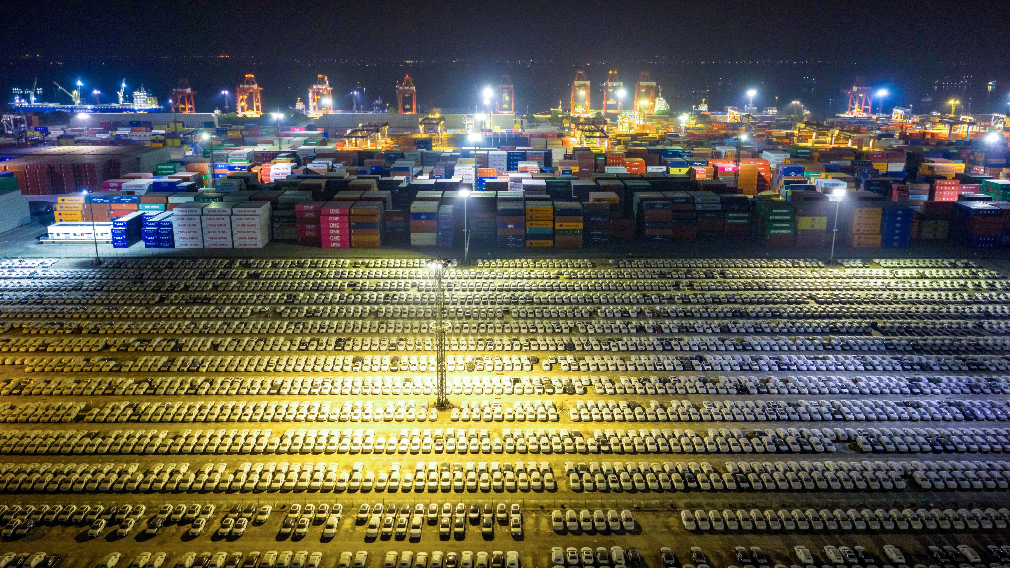 Vehicles intended for export are lined up at Longtan Container Terminal of Nanjing Port in Nanjing, east China’s Jiangsu Province, on December 7. Photo: Xinhua
