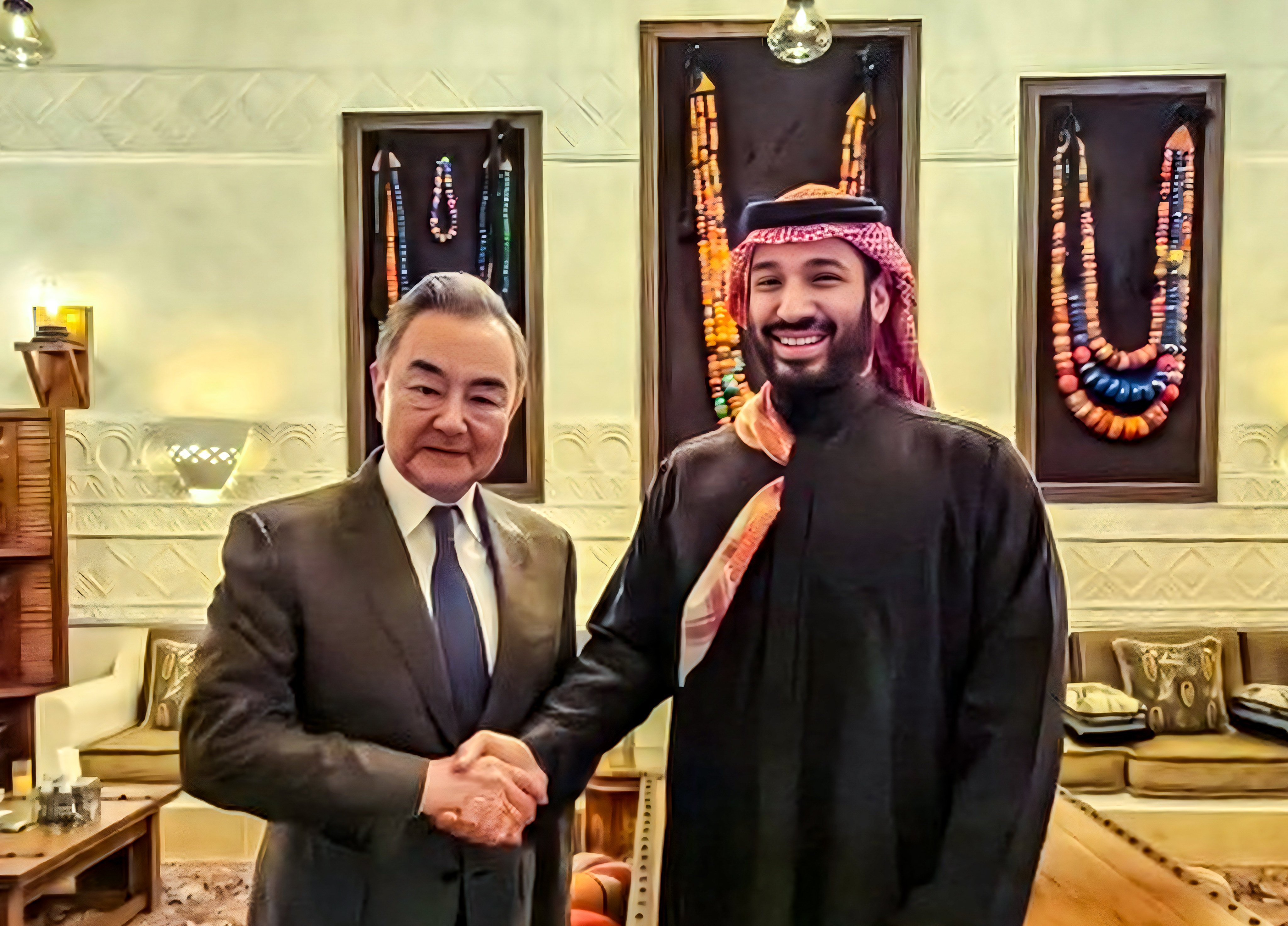 Crown Prince Mohammed bin Salman and Chinese Foreign Minister Wang Yi in Riyadh. Photo: Handout