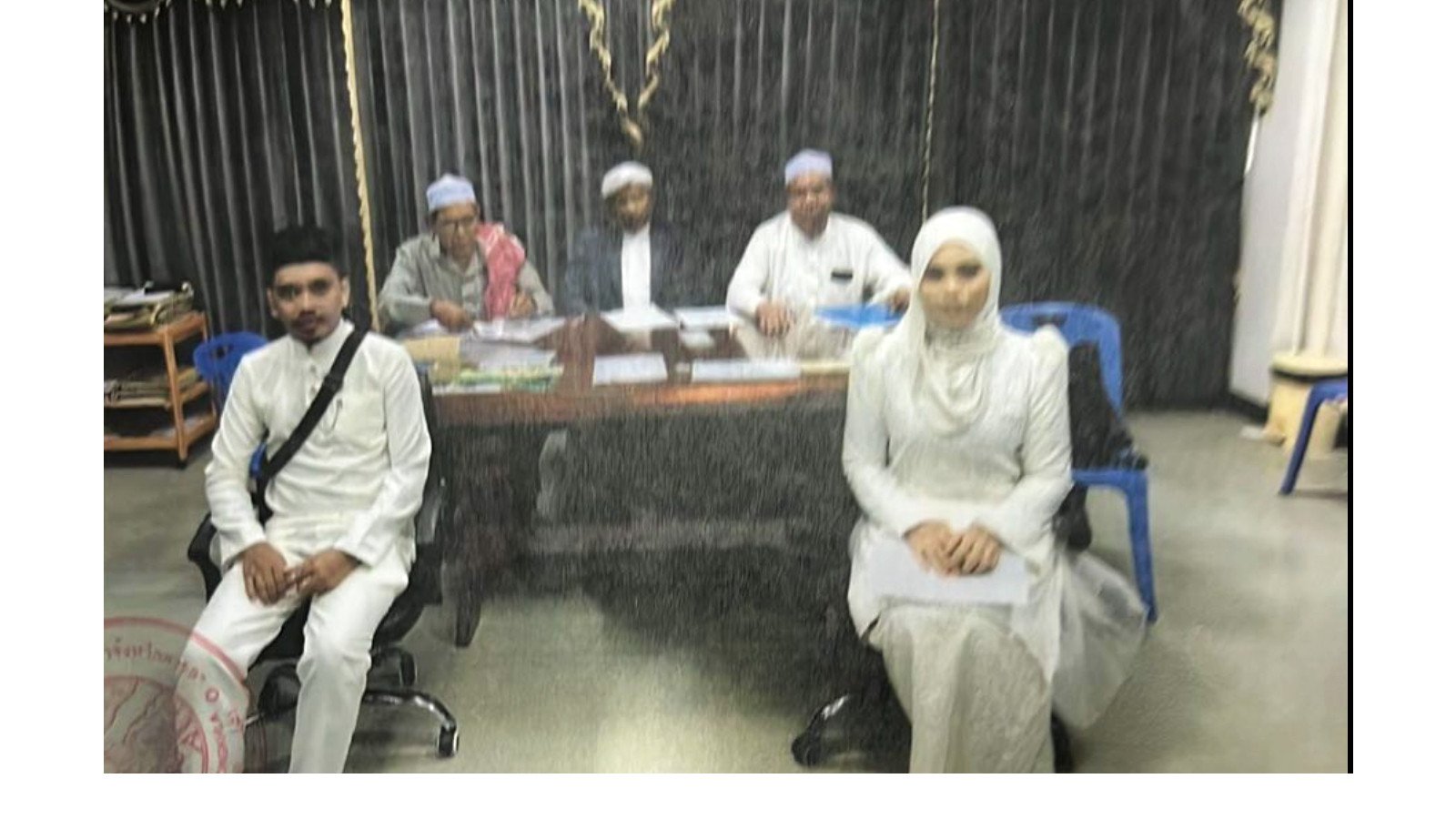 Images shared on social media purporting to show a couple seated before religious officials, which were cited in a Facebook post alleging a woman had married a second man in Thailand. The claims are under investigation by Malaysian religious authorities. Photo: Facebook / Ekin Derahim