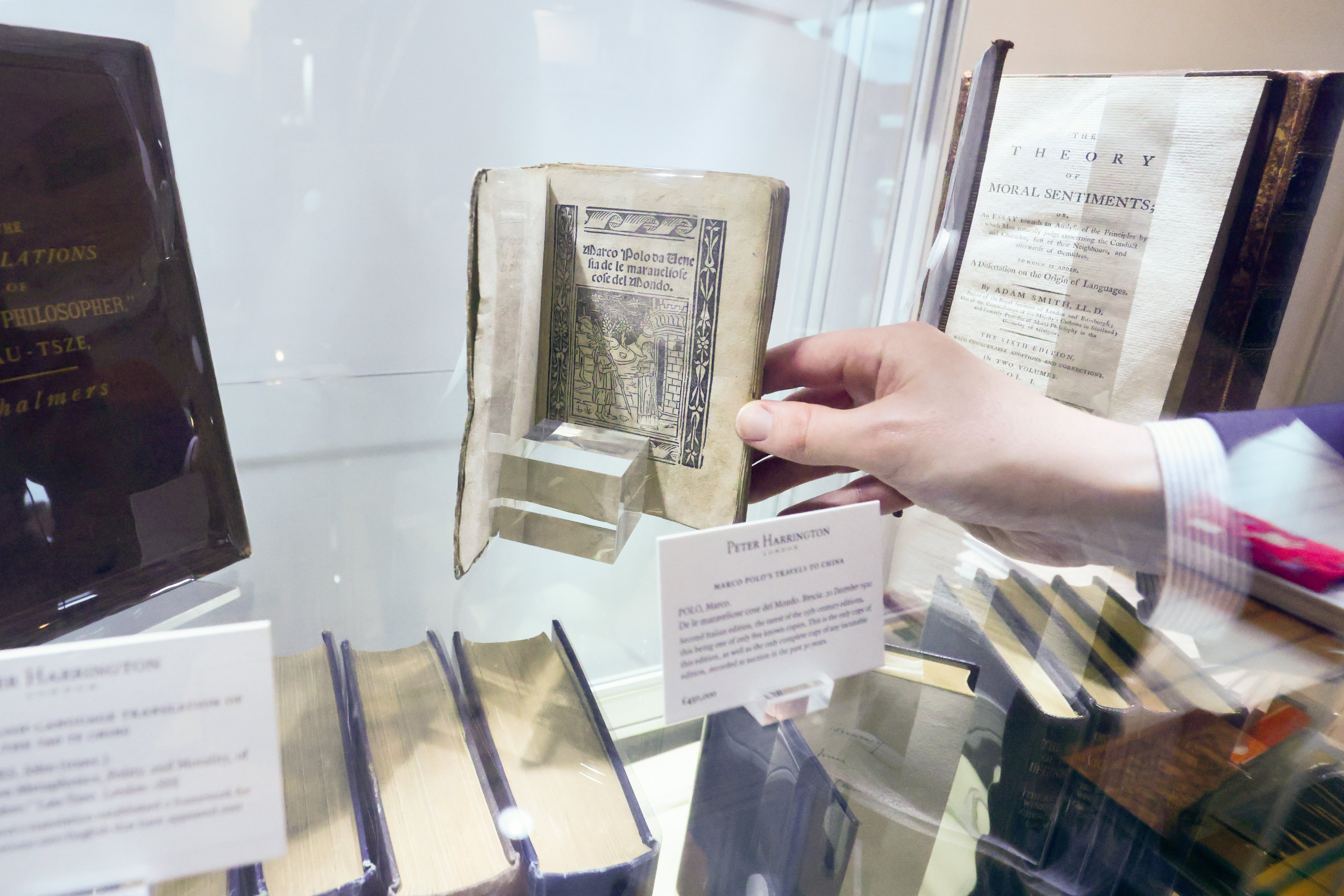 Marco Polo’s De le maraueliose cose del Mondo is seen at the Firsts Hong Kong rare book exhibition at the Hong Kong Maritime Museum on December 6, 2025. Photo: Jonathan Wong