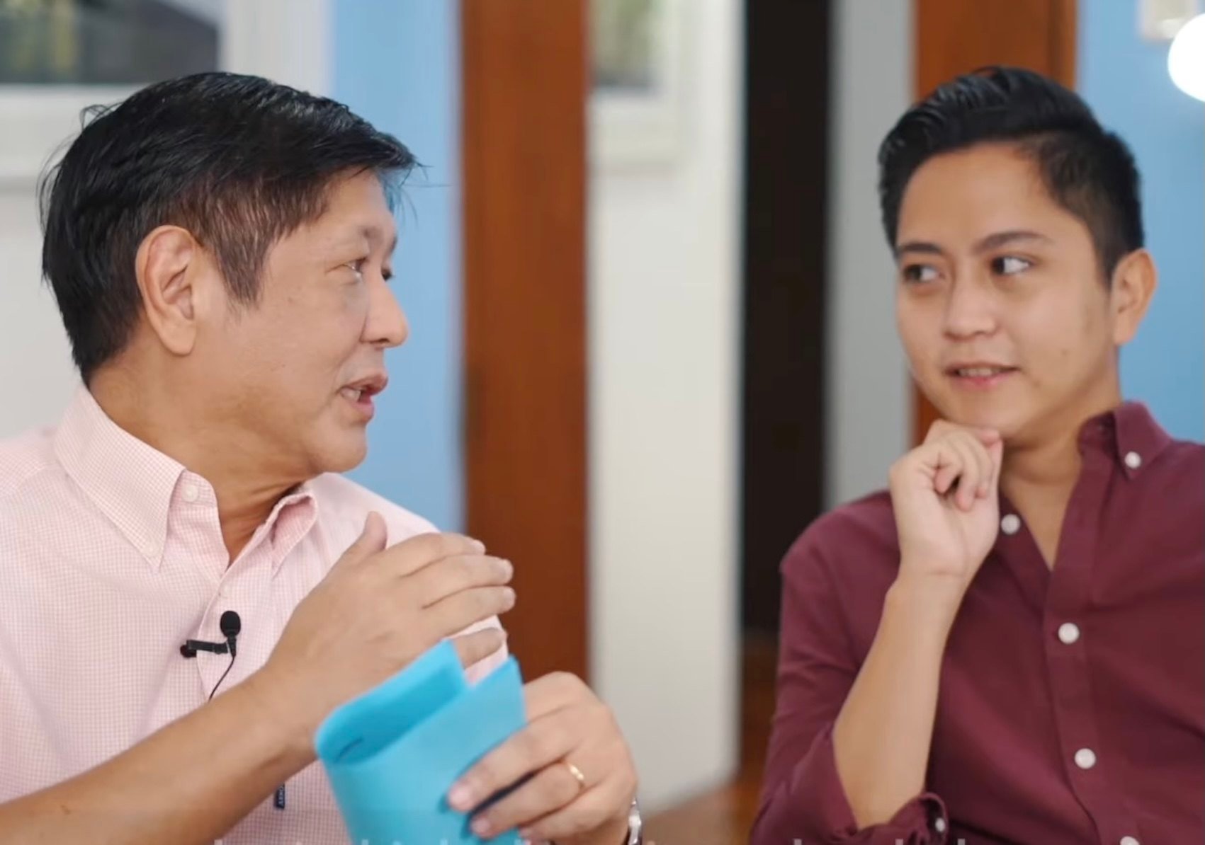 President Ferdinand Marcos Jnr having a casual chat with his son and Majority Leader Ferdinand Alexander Marcos in a video. Photo: YouTube/Bongbong Marcos