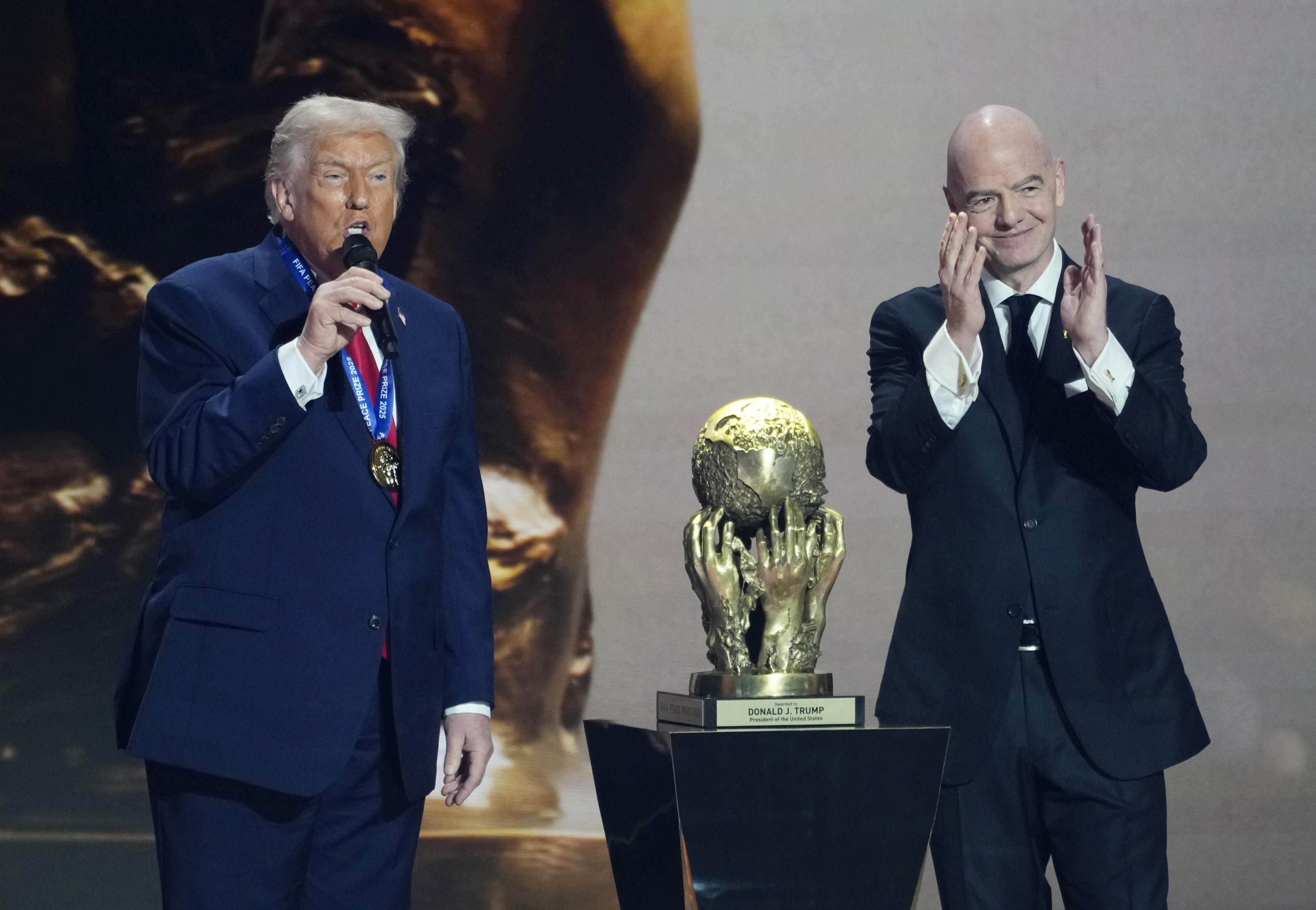 Donald Trump was honoured with a new Fifa peace prize at this month’s World Cup draw in Washington. Photo: Kyodo