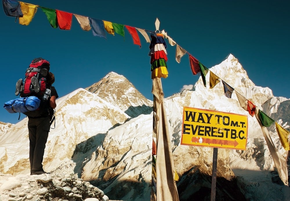 A tourist admires the view of Mount Everest from Kala Patthar, Nepal. Photo: Shutterstock
