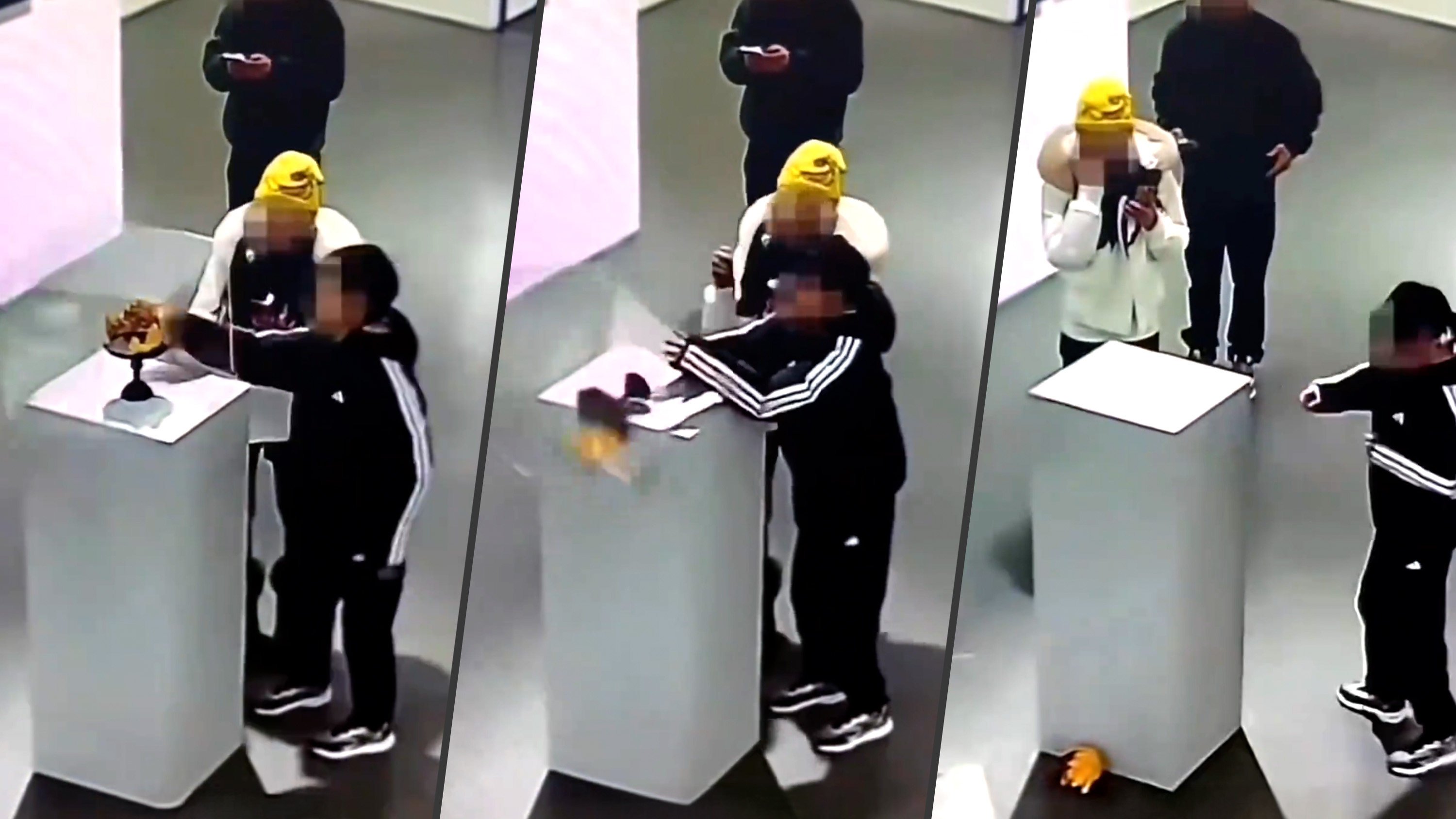 A influencer in China with 13 million followers has been left upset after a boy accidentally knocked over her US$280,000 golden crown which was on display at an exhibition in Beijing. Photo: SCMP composite/Douyin