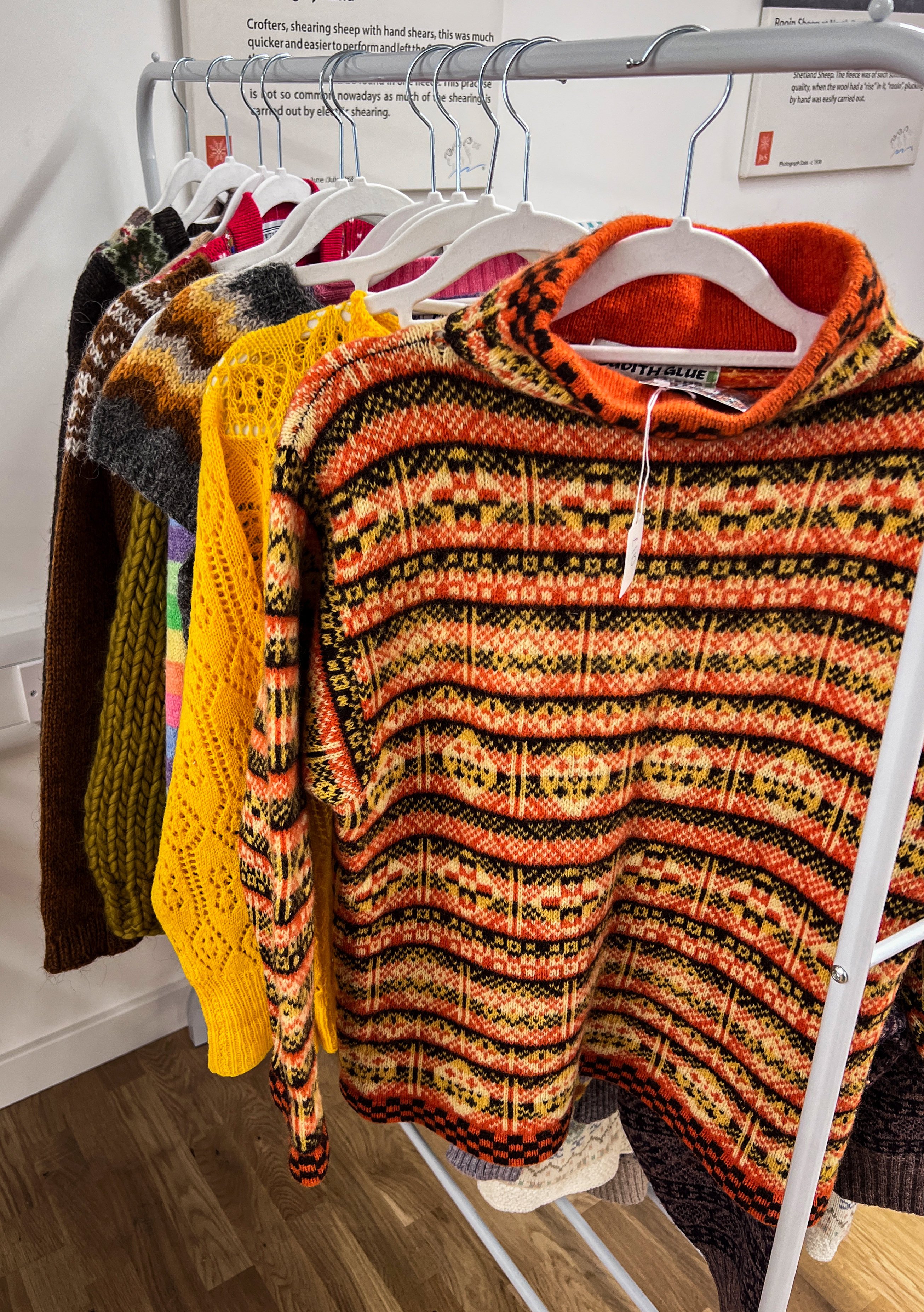 Knitwear is seen at a shop in Scotland’s Shetland Islands. The Shetlands are famous for knitwear, and people from around the world visit to learn knitting techniques and patterns, exchange ideas with like-minded people, and, of course, to see the Shetland Islands. Photo: Verena Wolff/dpa-tmn