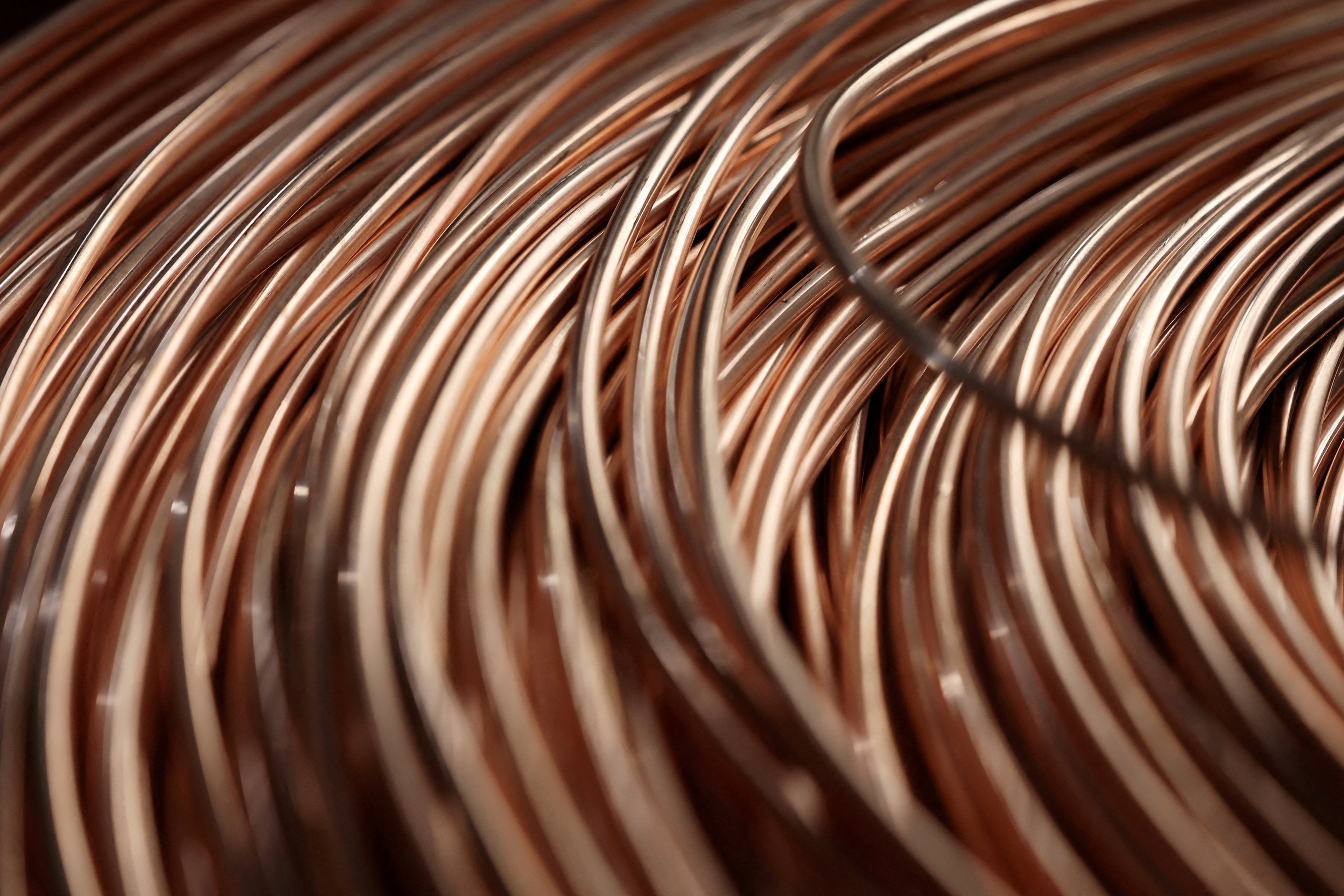 A coil of copper rod sits on the production line for copper flat wire at a factory in China’s Jiangxi province in August. Photo: Reuters