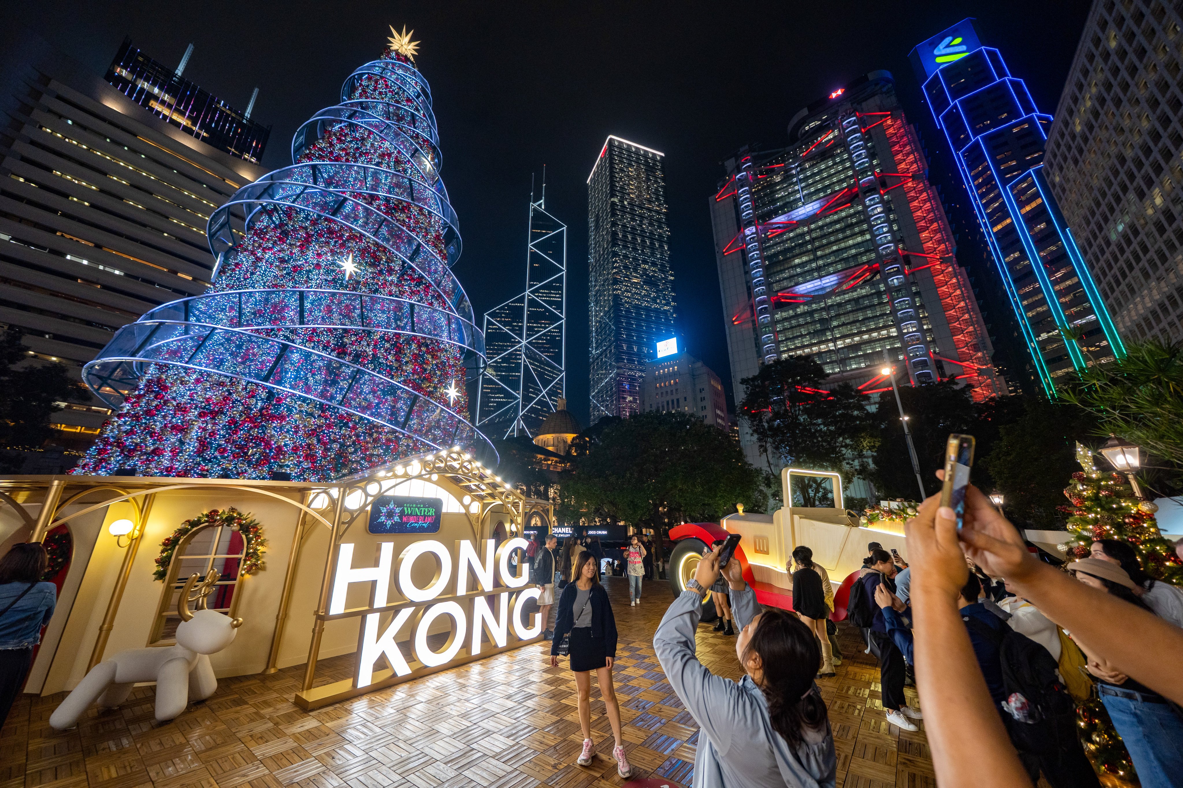 Chater Road is all lit up as “Starlight Boulevard” for the Christmas season. Photo: Eugene Lee