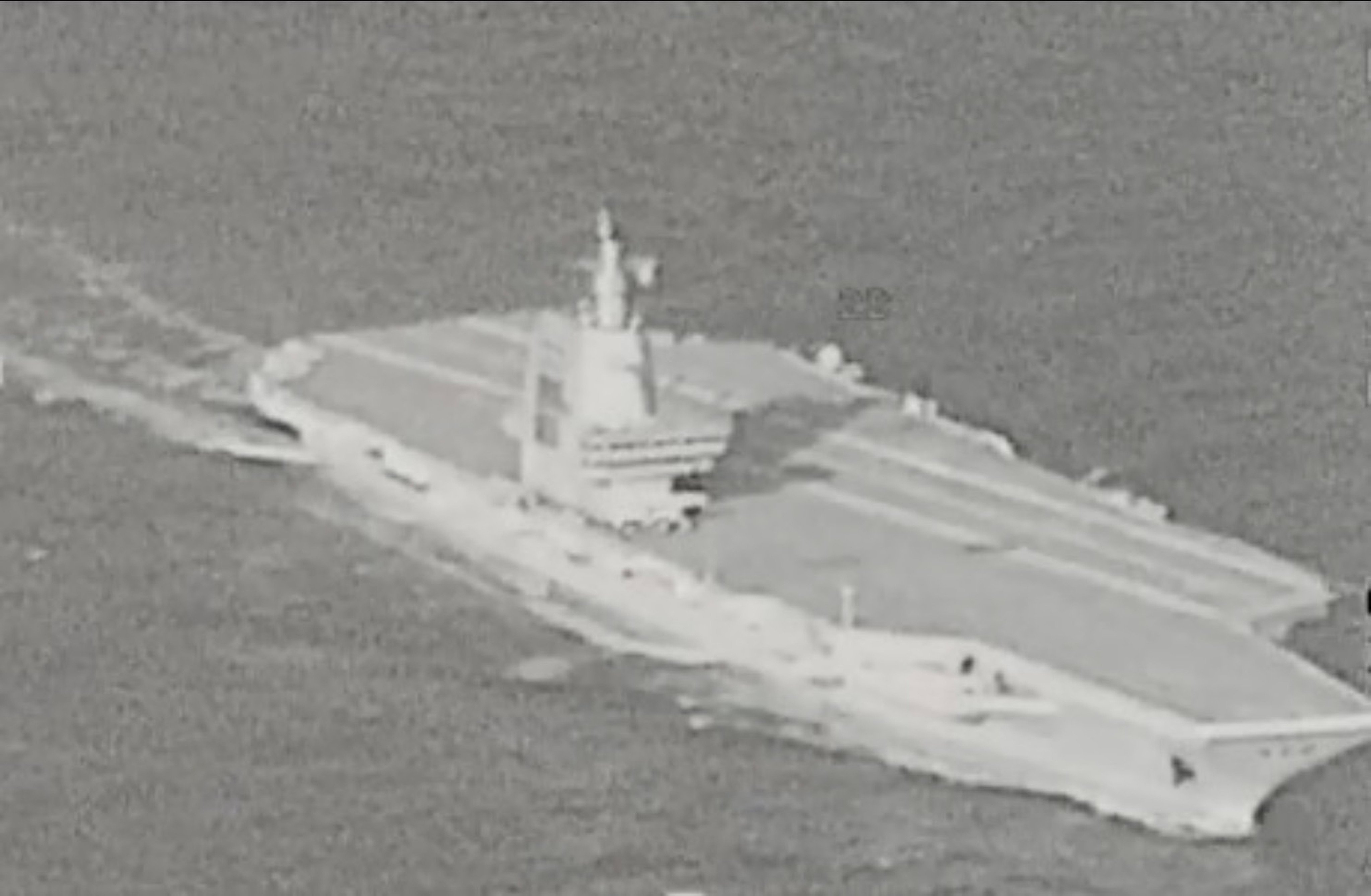 A surveillance photograph of the Fujian shows no sign of carrier-based aircraft on the vessel’s flight deck during the transit. Photo: Taiwanese Ministry of National Defence