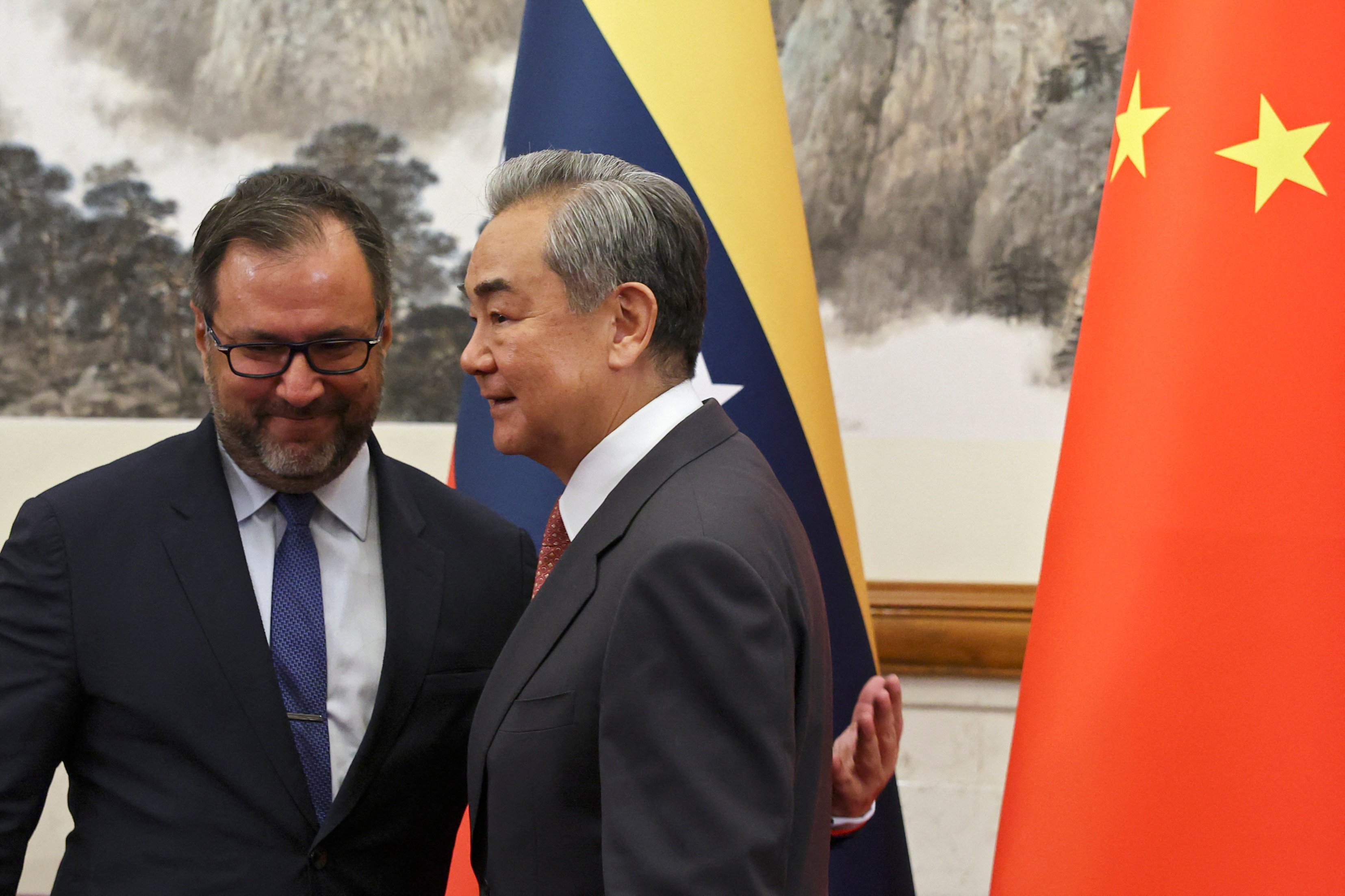Venezuela’s Foreign Minister Yvan Gil (left) and Chinese Foreign Minister Wang Yi, pictured in Beijing earlier this year. Photo: AFP