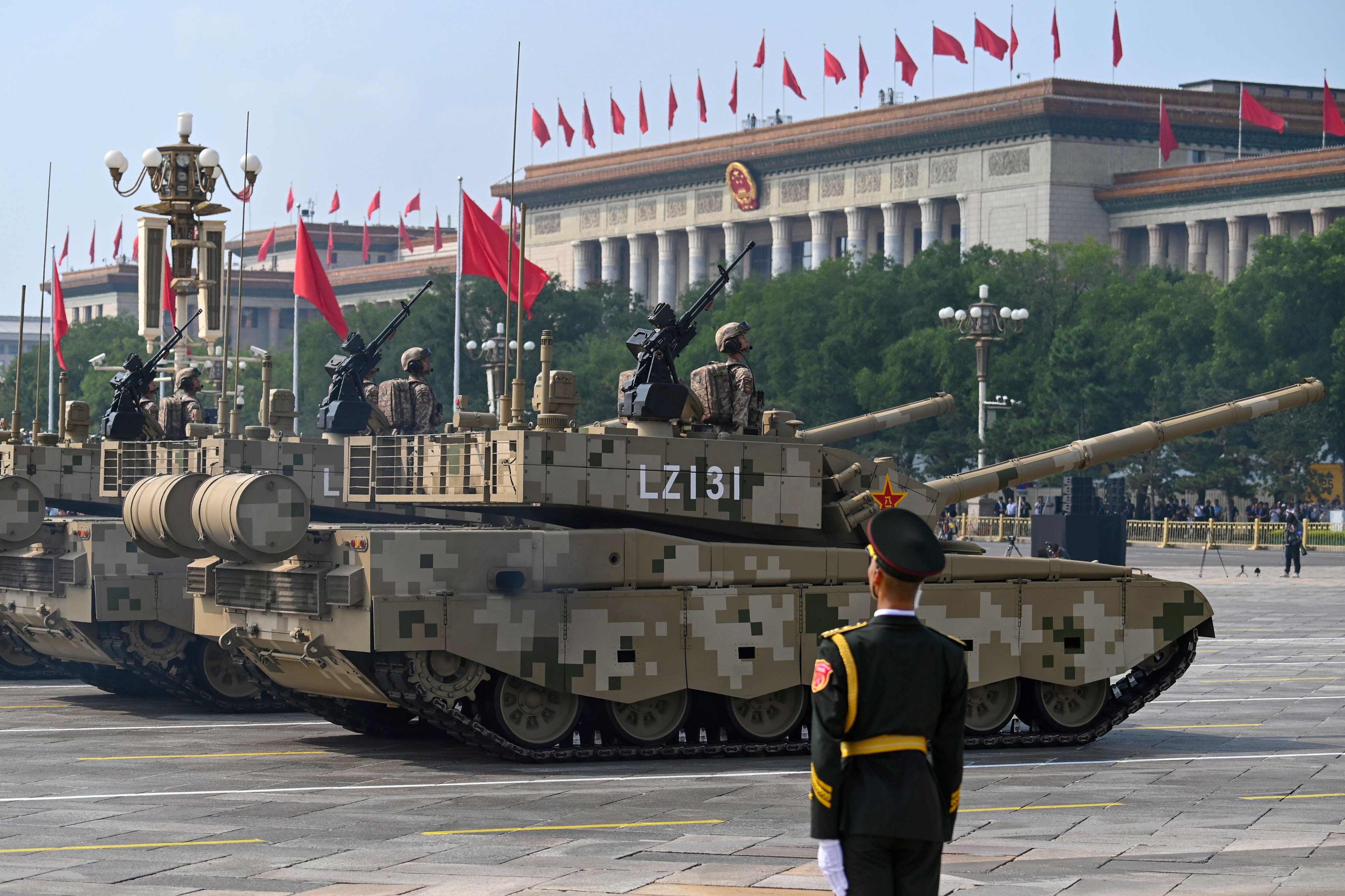 Tanks drive past Tiananmen Square during the military parade marking the 80th anniversary of the end of the Second World War. Photo: Dpa