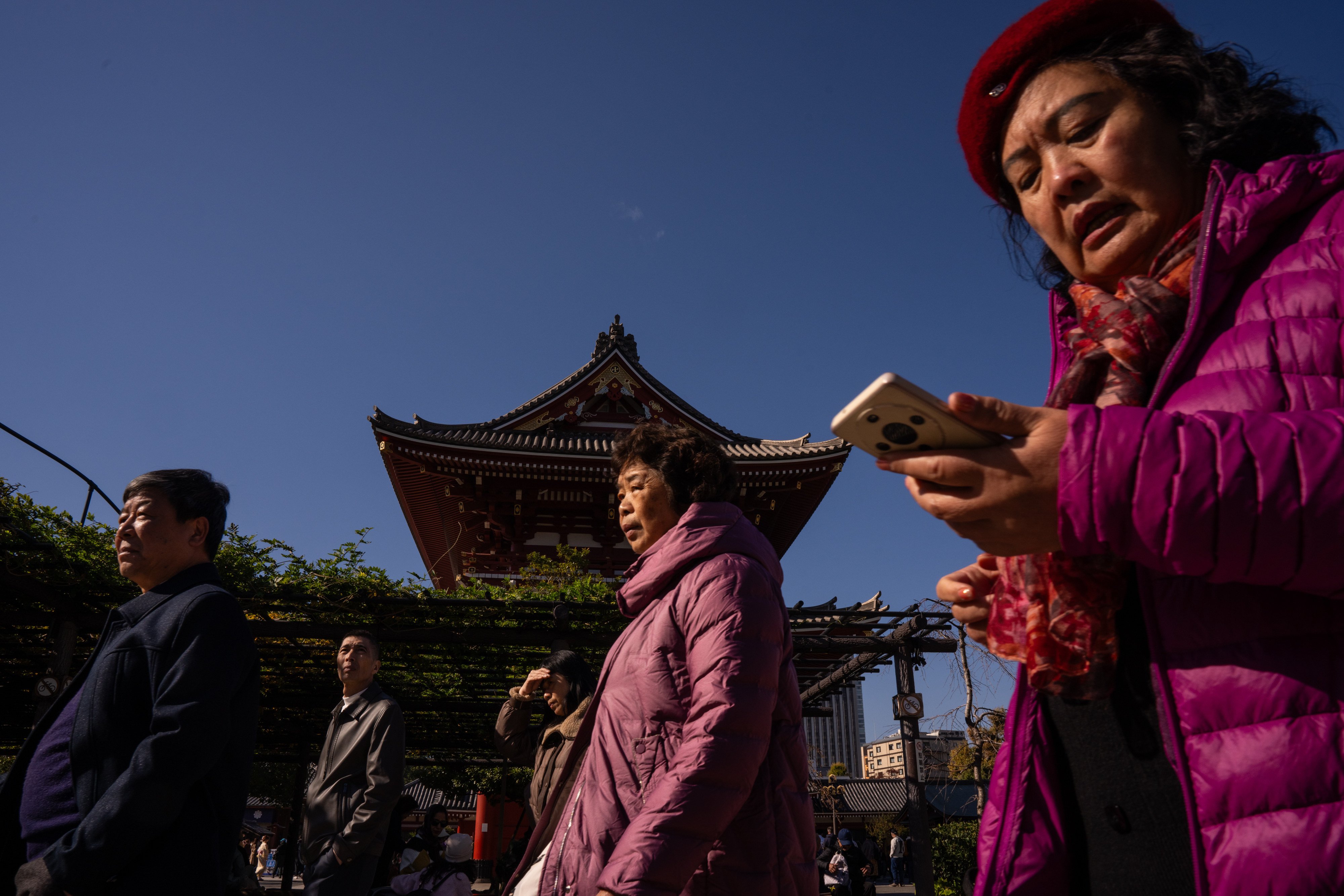 Mainland Chinese tourists visit Sensoji temple in the Asakusa district of Tokyo on Thursday Photo: AP