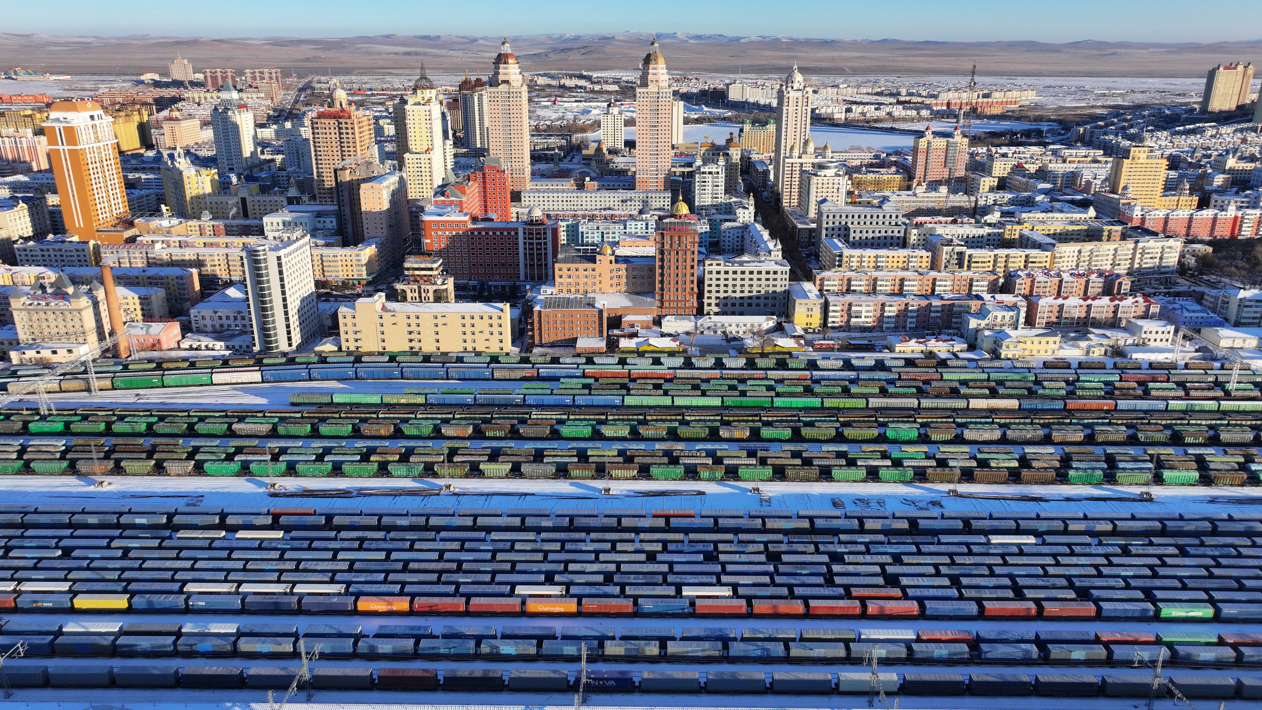 China-Europe freight trains preparing to depart from the Manzhouli railway station in Manzhouli, north China’s Inner Mongolia Autonomous Region on December 10, 2025. Photo: Xinhua