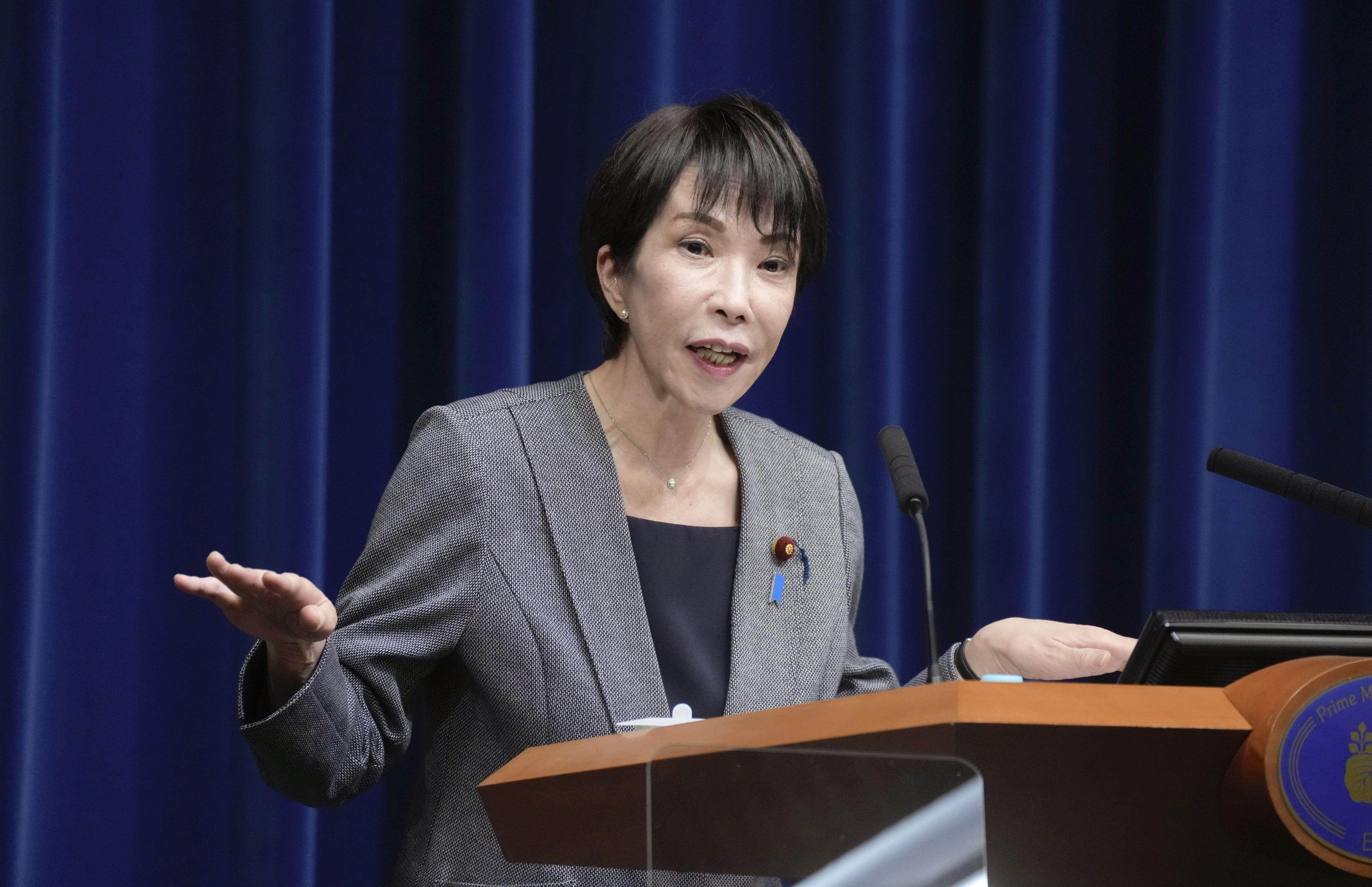 Japanese Prime Minister Sanae Takaichi speaks after an extraordinary parliamentary session on Wednesday. Photo: Kyodo