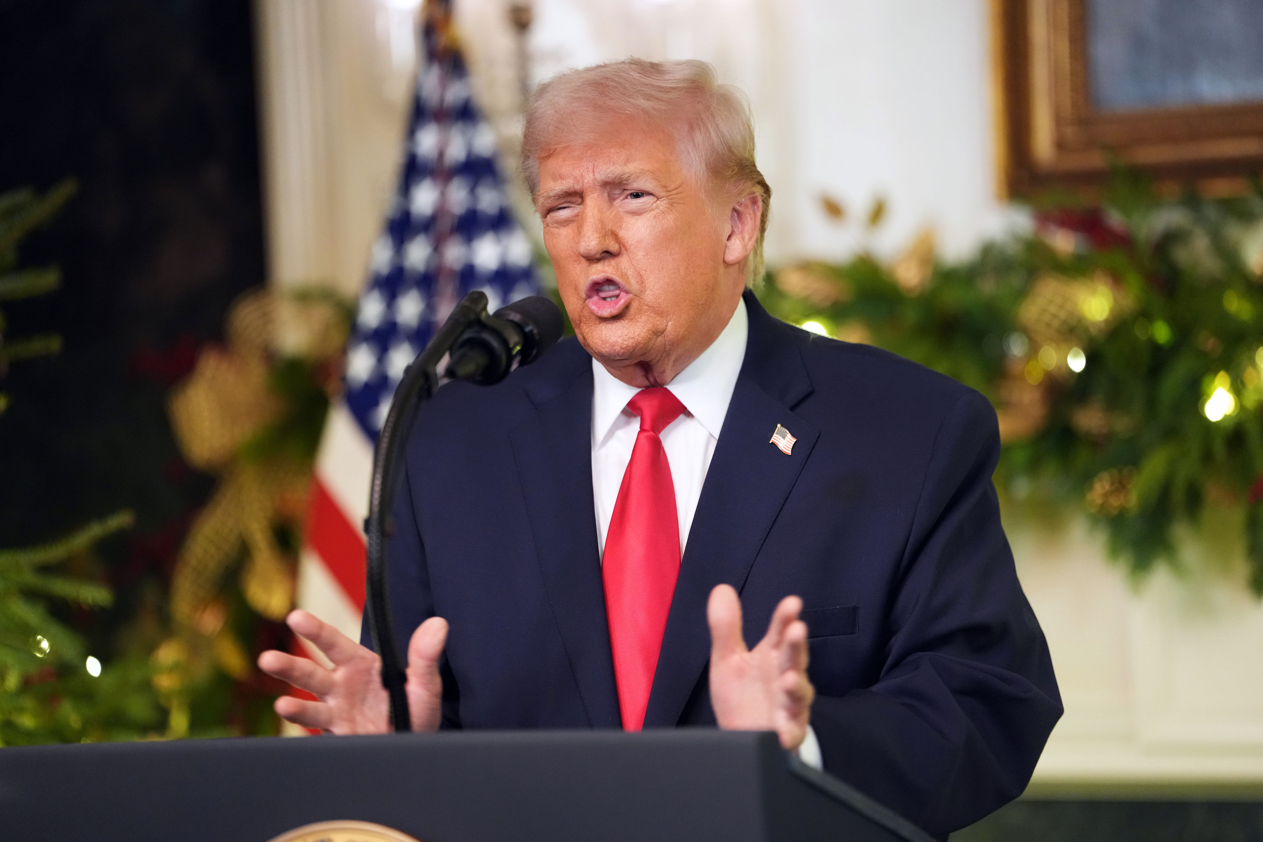 US President Donald addresses the nation from the diplomatic reception room at the White House on Wednesday. Photo: AP