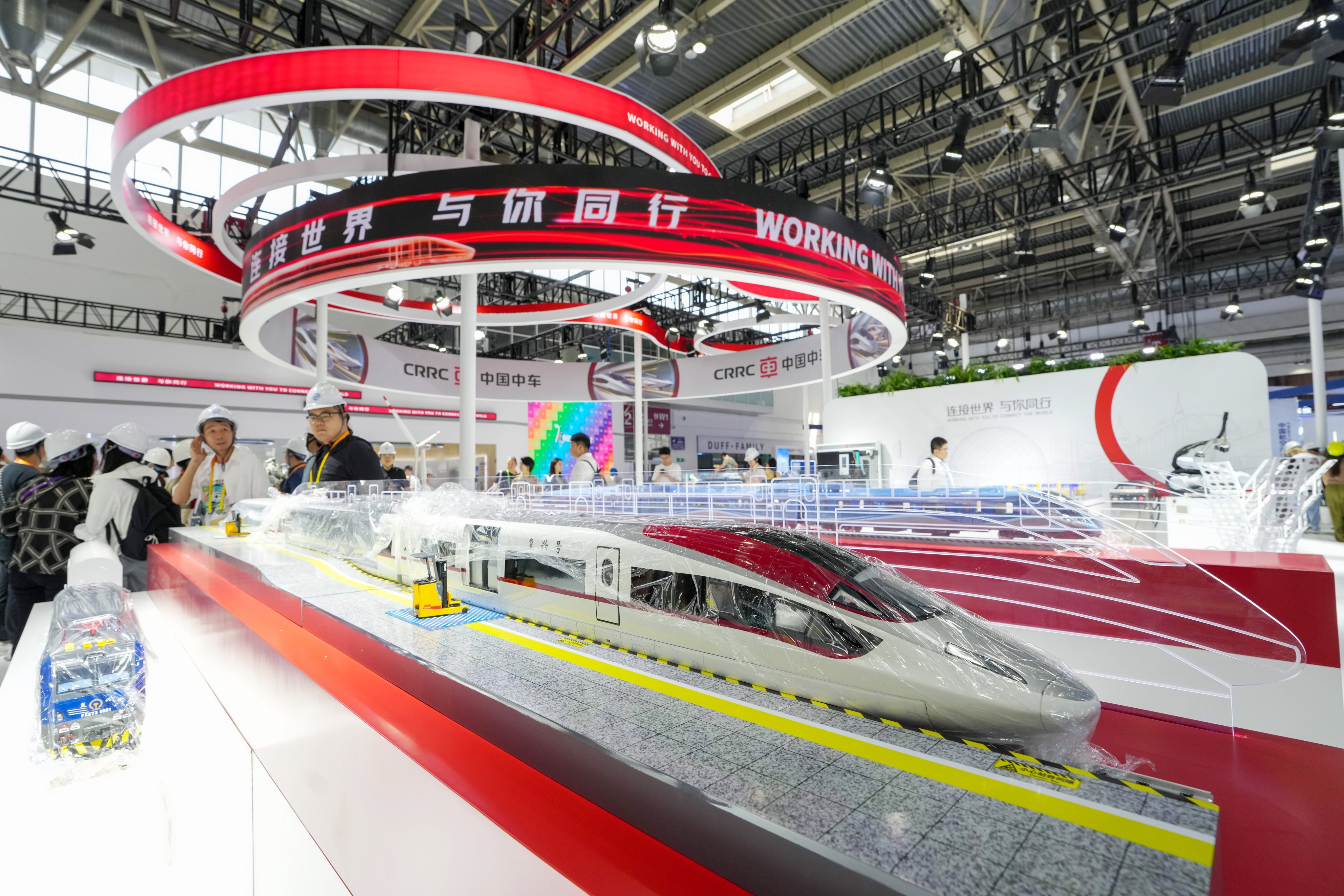 The CRRC booth is seen in the advanced manufacturing section of the China International Supply Chain Expo in July. The train maker was probed by Brussels last month. Photo: Xinhua
