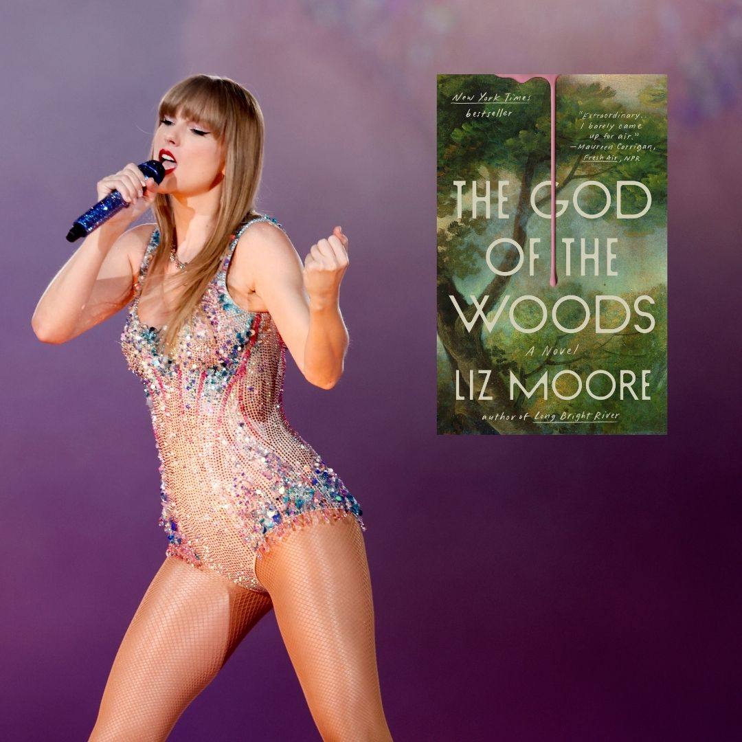 The audiobook Taylor Swift was listening to in her The End of an Era docuseries, The God of the Woods by Liz Moore, is going viral. Photos: EPA, Riverhead Books