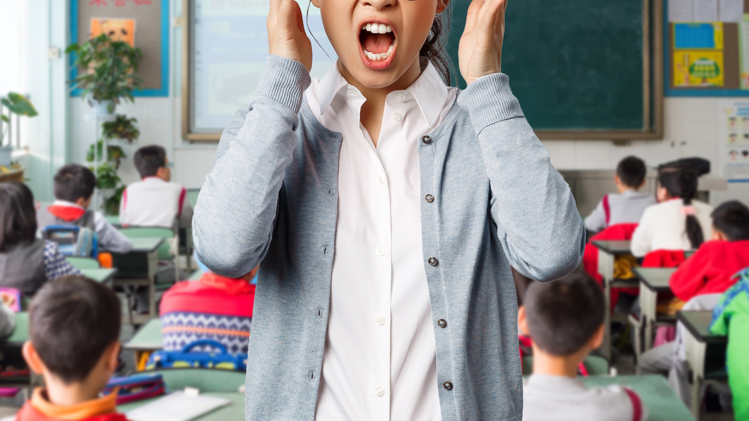 A school teacher in China has been suspended for cursing at noisy and naughty pupils and saying that she hopes they catch the flu. Photo: SCMP composite/Shutterstock
