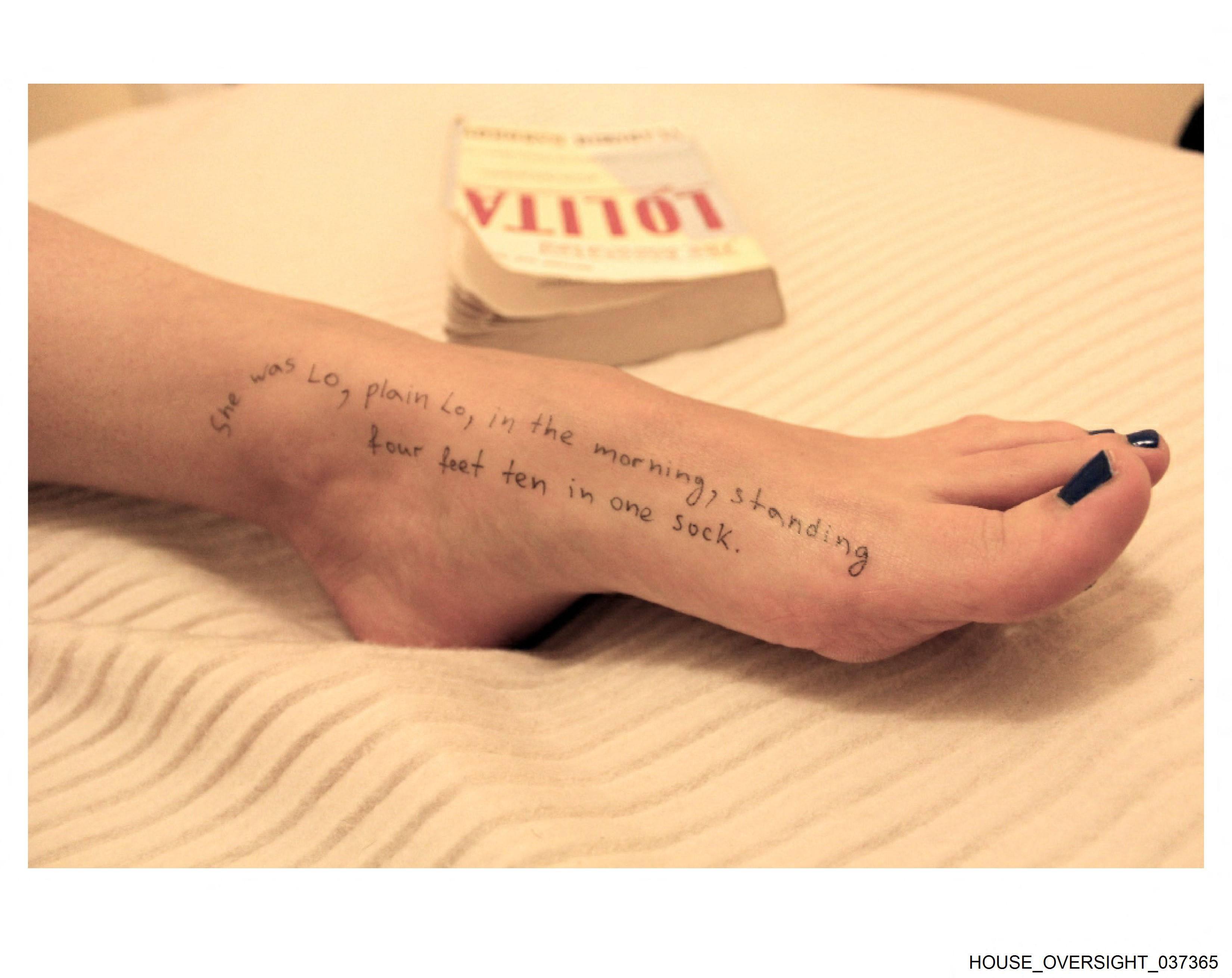 A photo of a foot with a quote from Vladimir Nabokov’s “Lolita” written on it was among the images released by Democratic lawmakers on Thursday. Photo: House Oversight Democrats via AFP