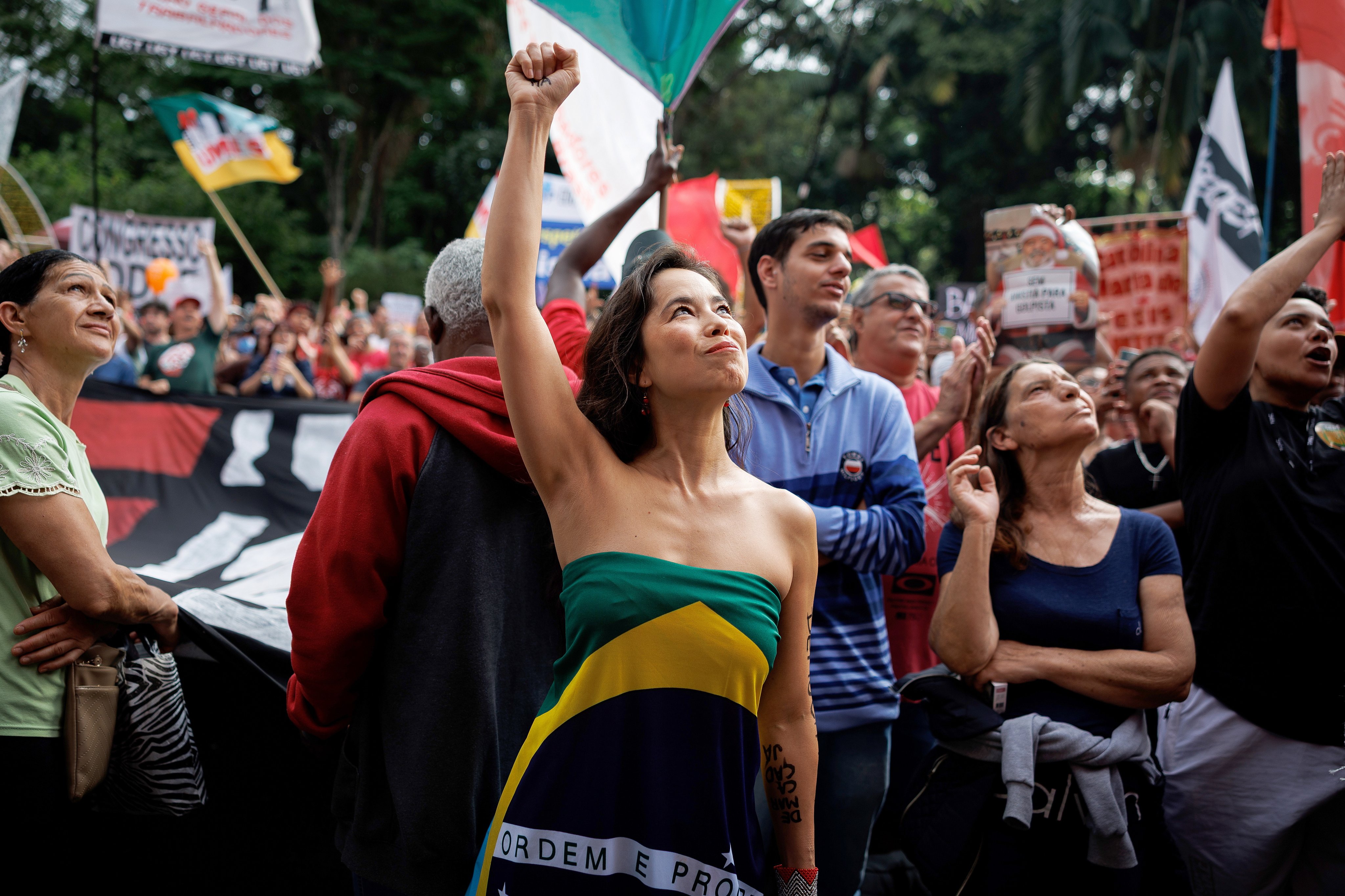 Protesters rally against the sentence-reduction bill in Sao Paulo, Brazil, on Sunday. Photo: EPA