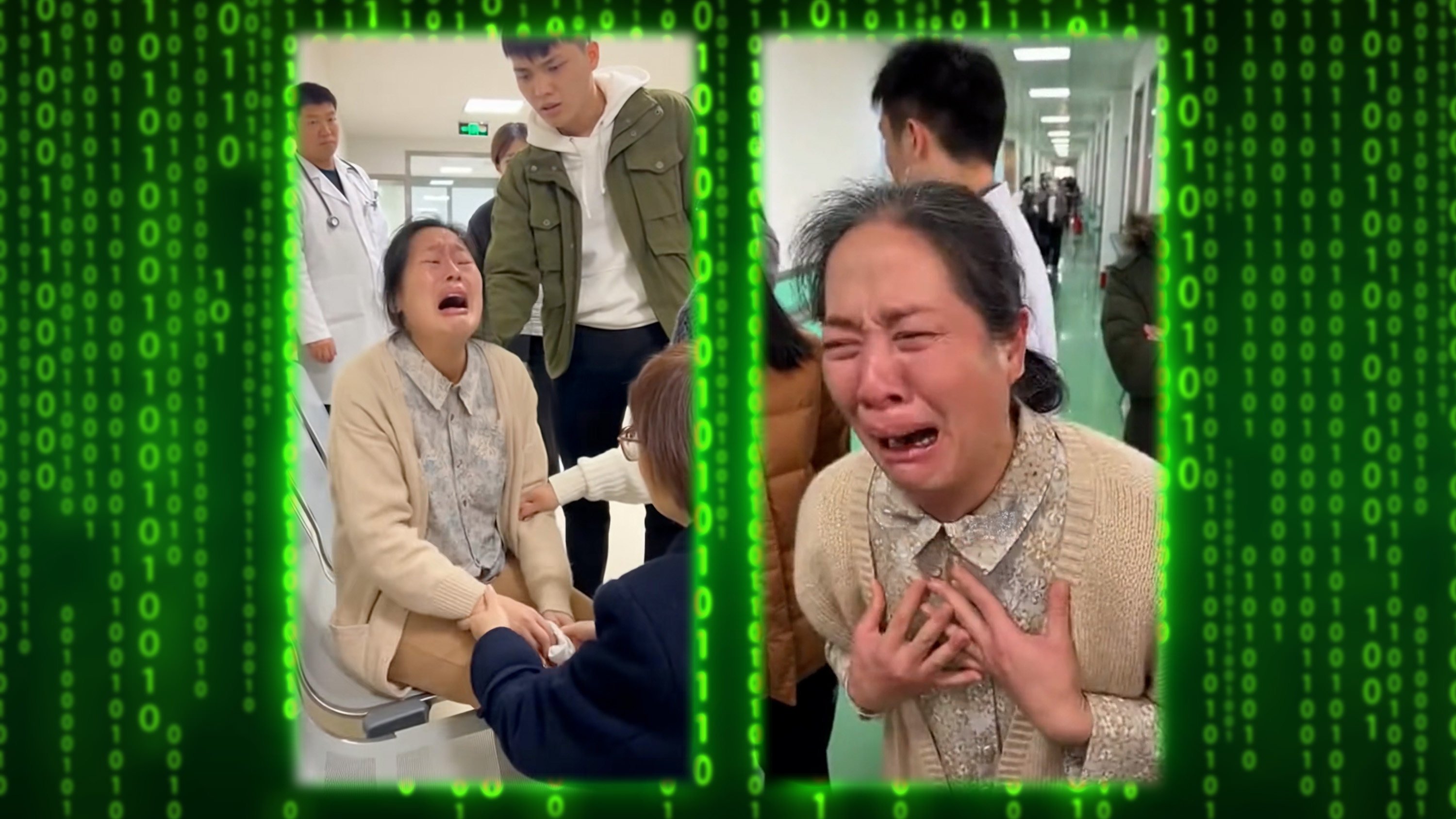 Parents in China are sharing artificial intelligence-generated videos of distraught middle-aged single women crying in a bid to encourage their children to get married. Photo: SCMP composite/Shutterstock/Douyin