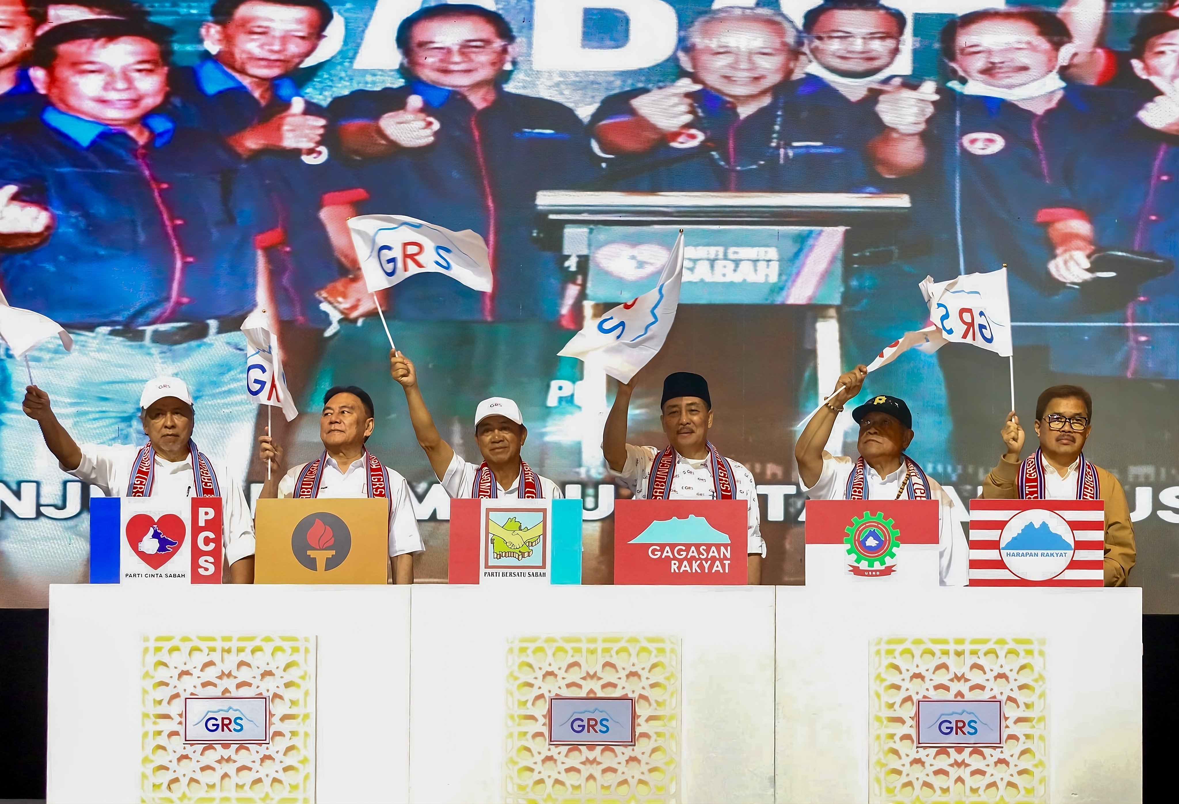 Officials from the Sabah People’s Coalition, or Gabungan Rakyat Sabah (GRS), hold a launch event on October 20 in preparation for the 17th Sabah state election. Photo: Facebook/grs.sabah