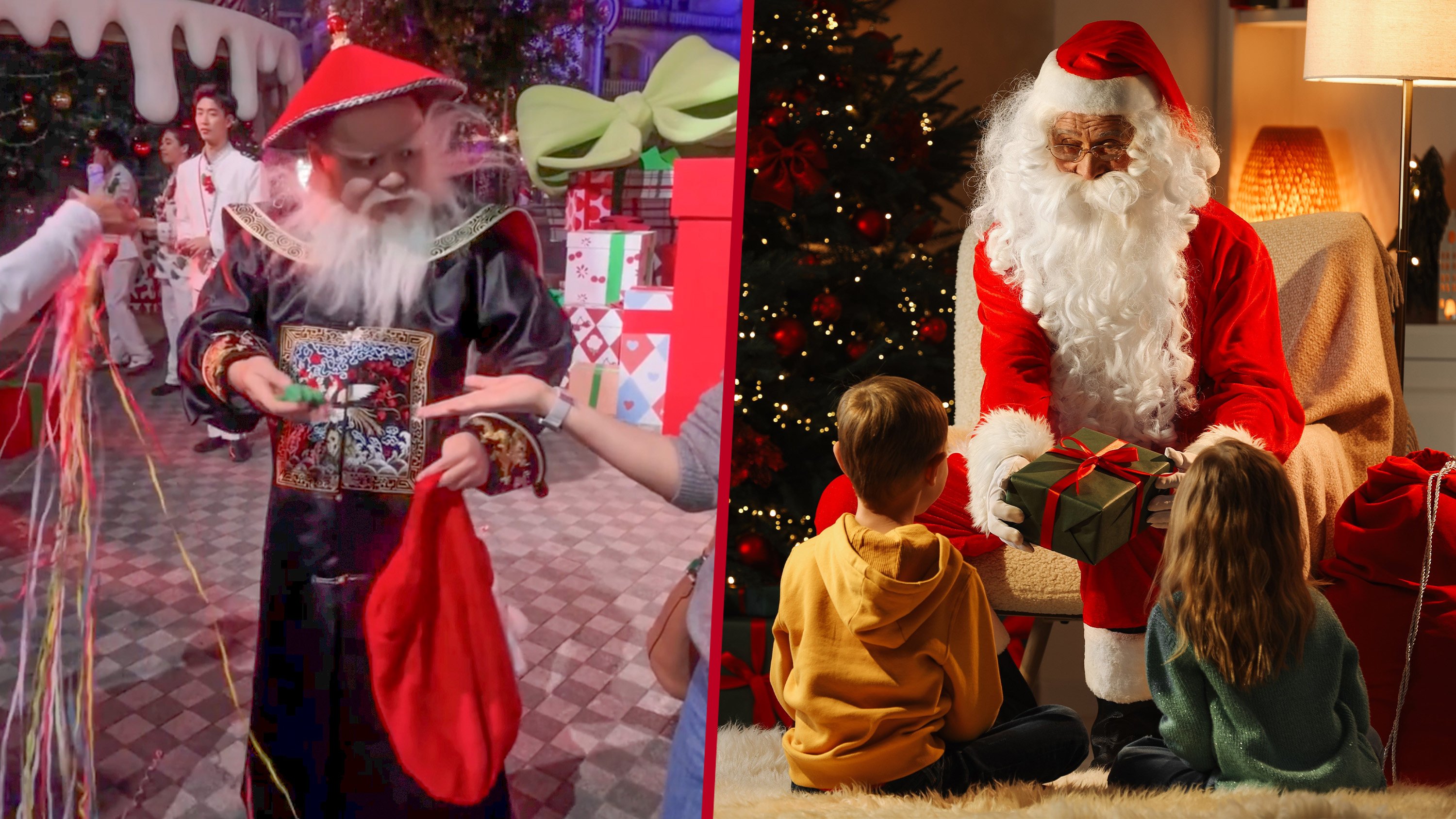 A Qing dynasty military commander is being reinterpreted as “China’s Santa Claus” due to his white beard and red hat, appealing to younger generations. Photo: SCMP composite/Shutterstock/RedNote