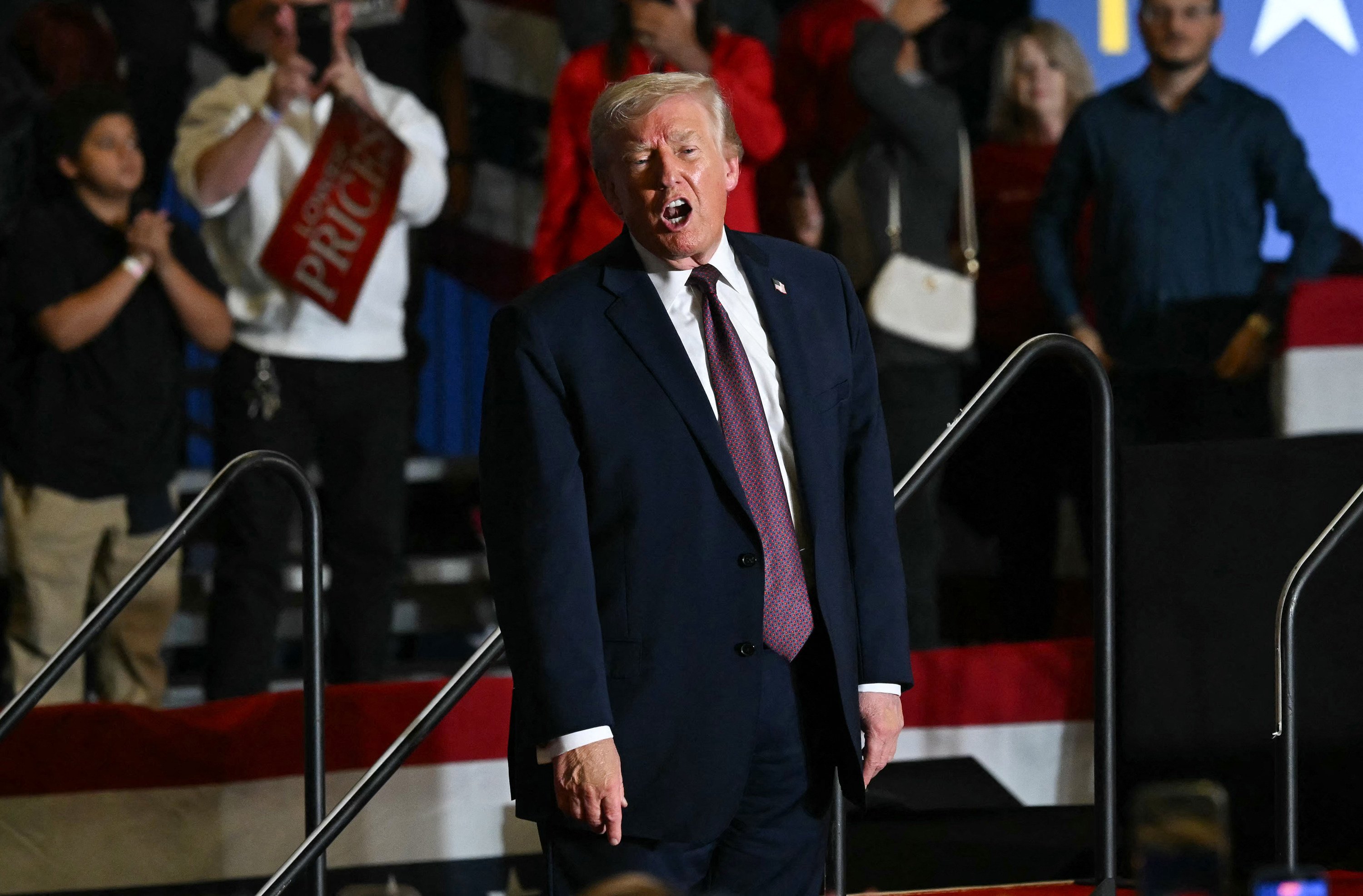 US President Donald Trump addresses the  crowd at a political rally in Rocky Mount, North Carolina, on Friday. Photo: AFP