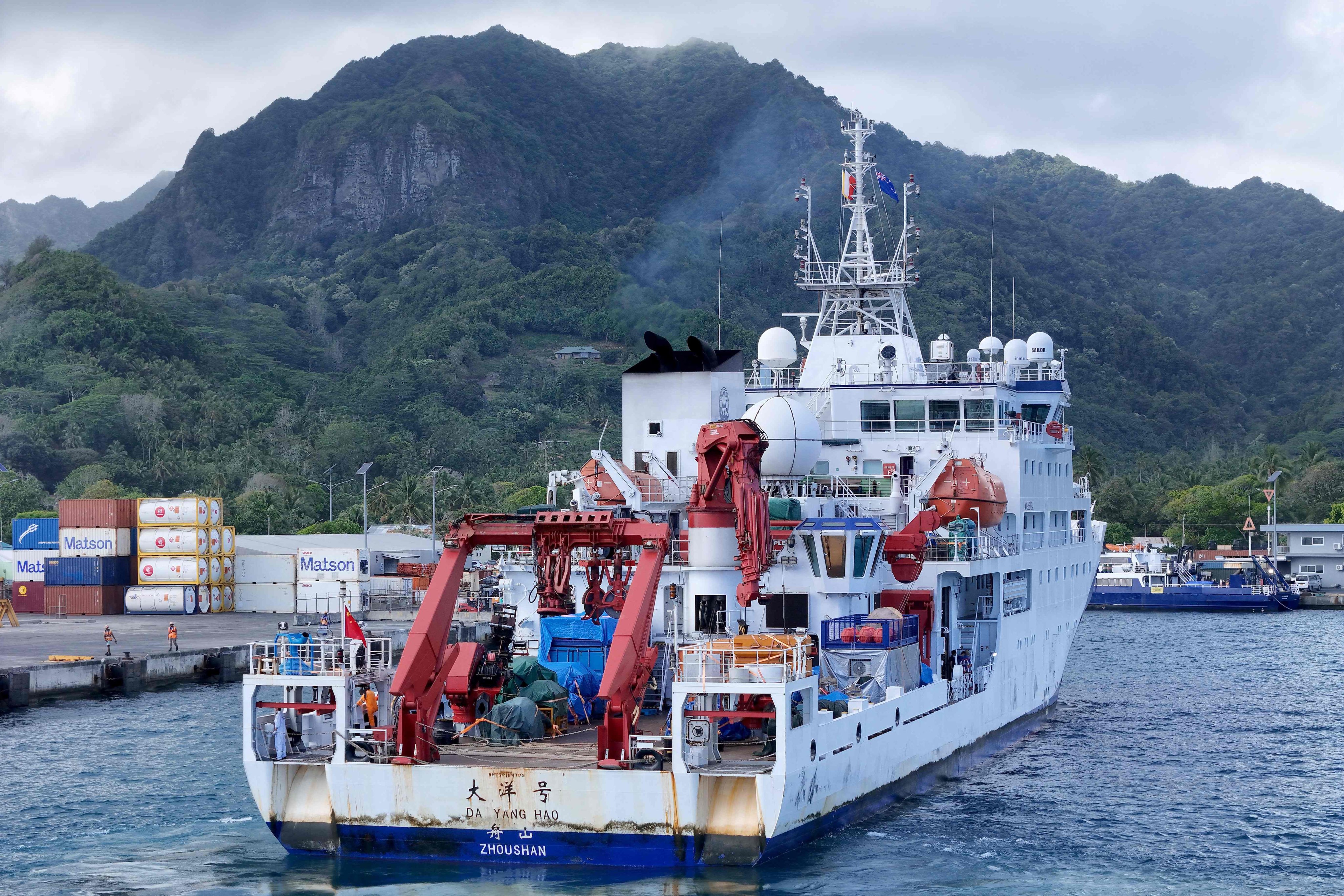 A Chinese research vessel docked in the Cook Islands probes the region’s deep-sea mining potential. Photo: AFP