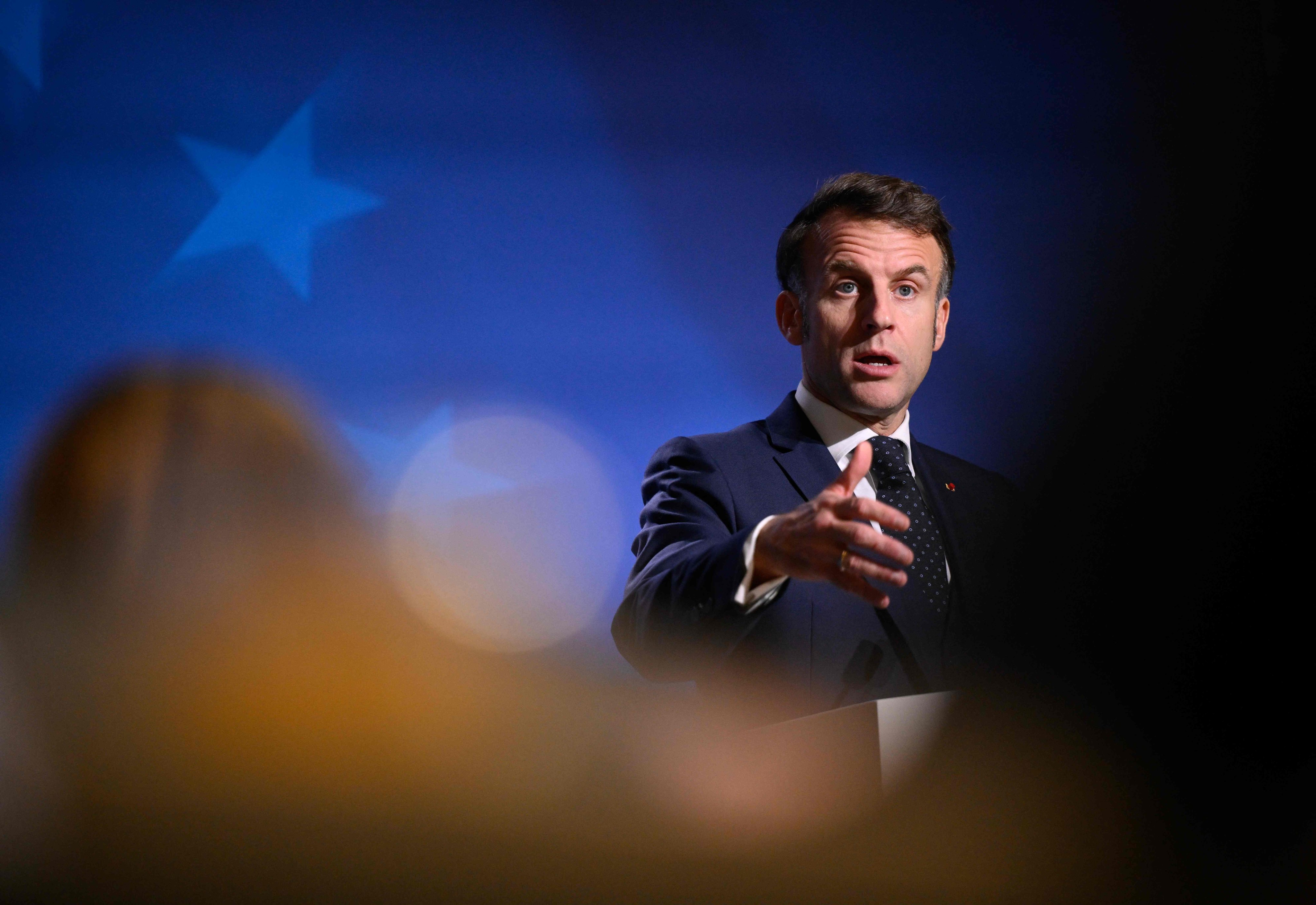 French President Emmanuel Macron speaks at a press conference on Friday. Photo: AFP
