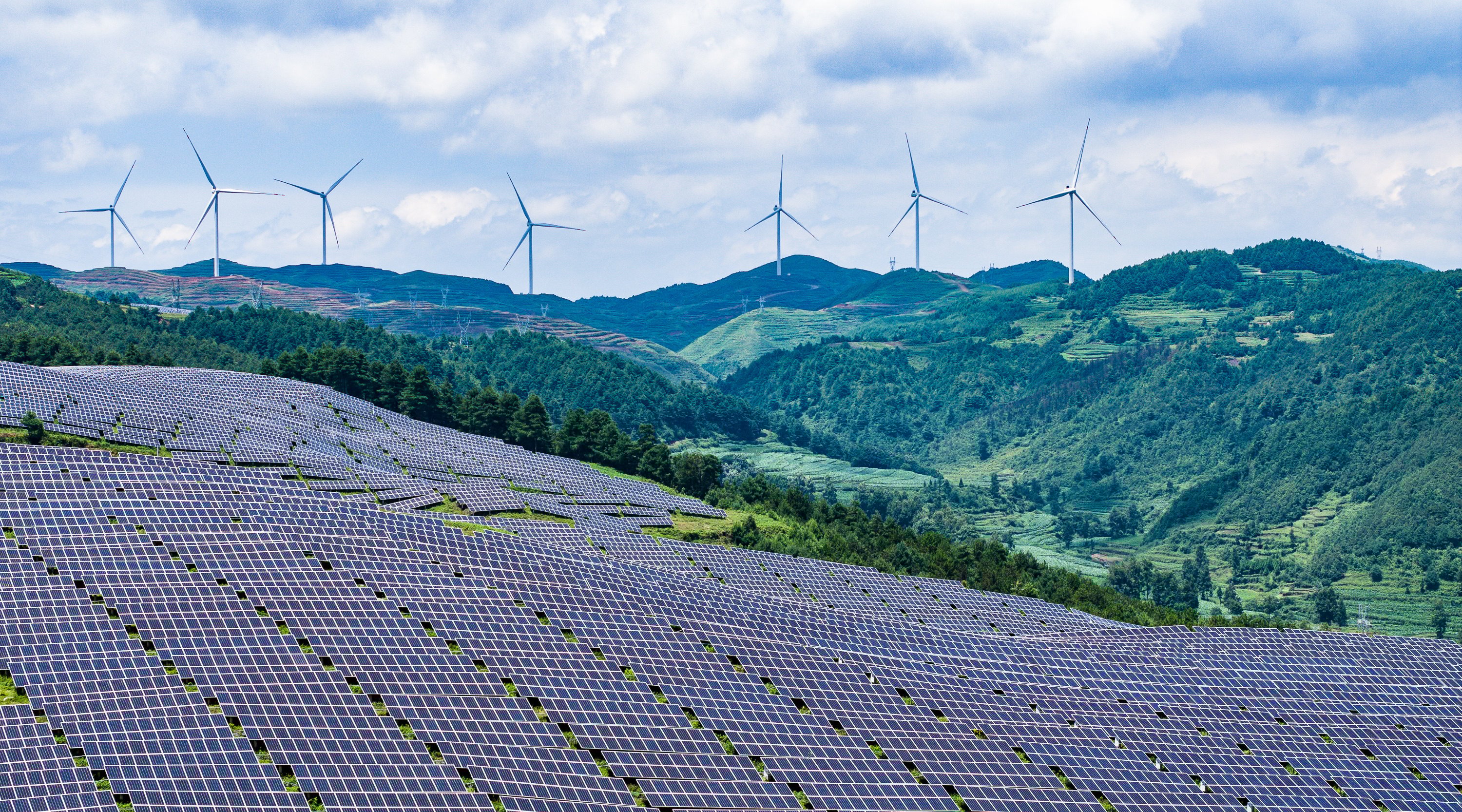 Fields of solar panels at a power station in Weining, Guizhou province, in China on July 3. Photo: Xinhua
