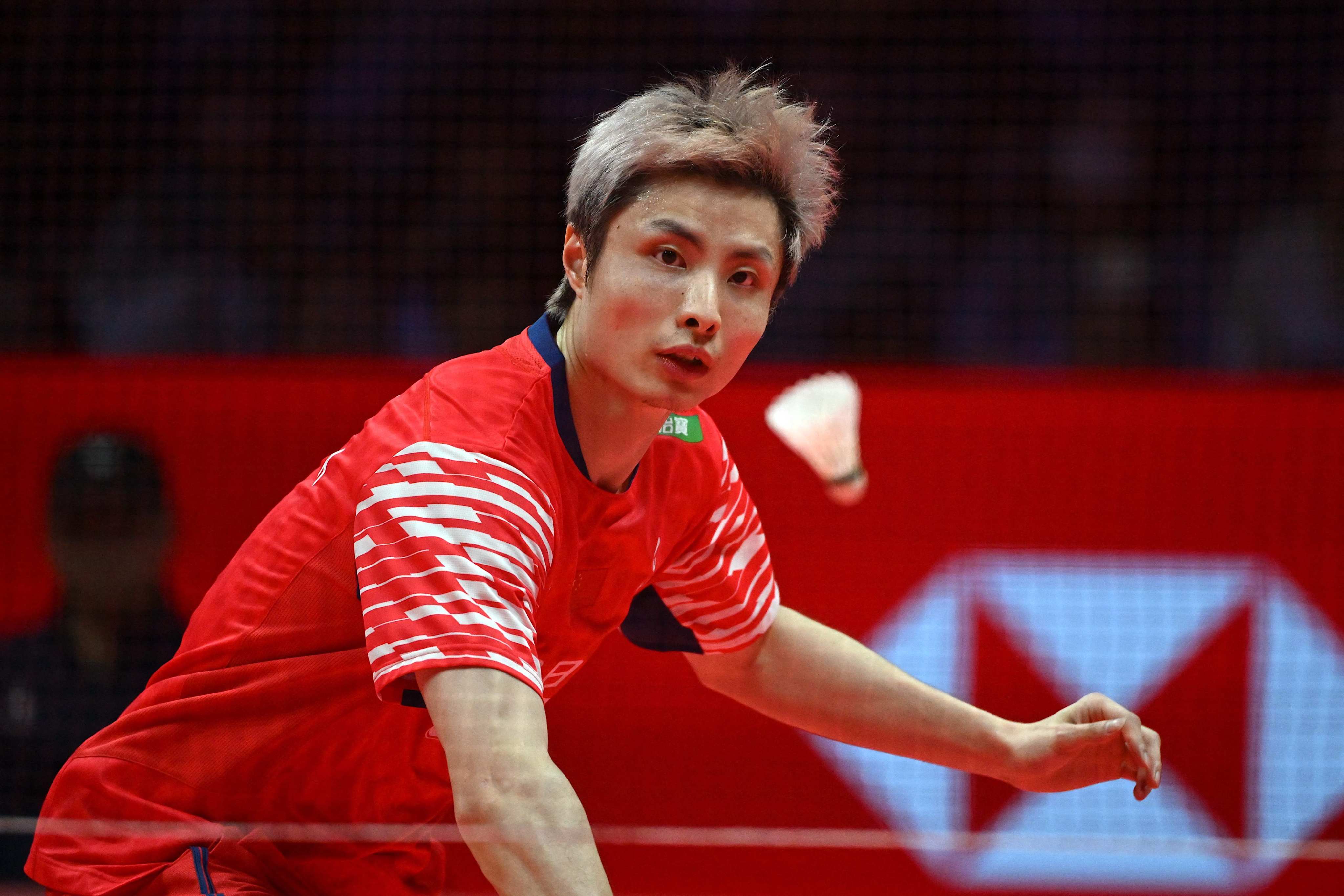 Shi Yuqi focuses during his match against Kodai Naraoka in Hangzhou. Photo: AFP