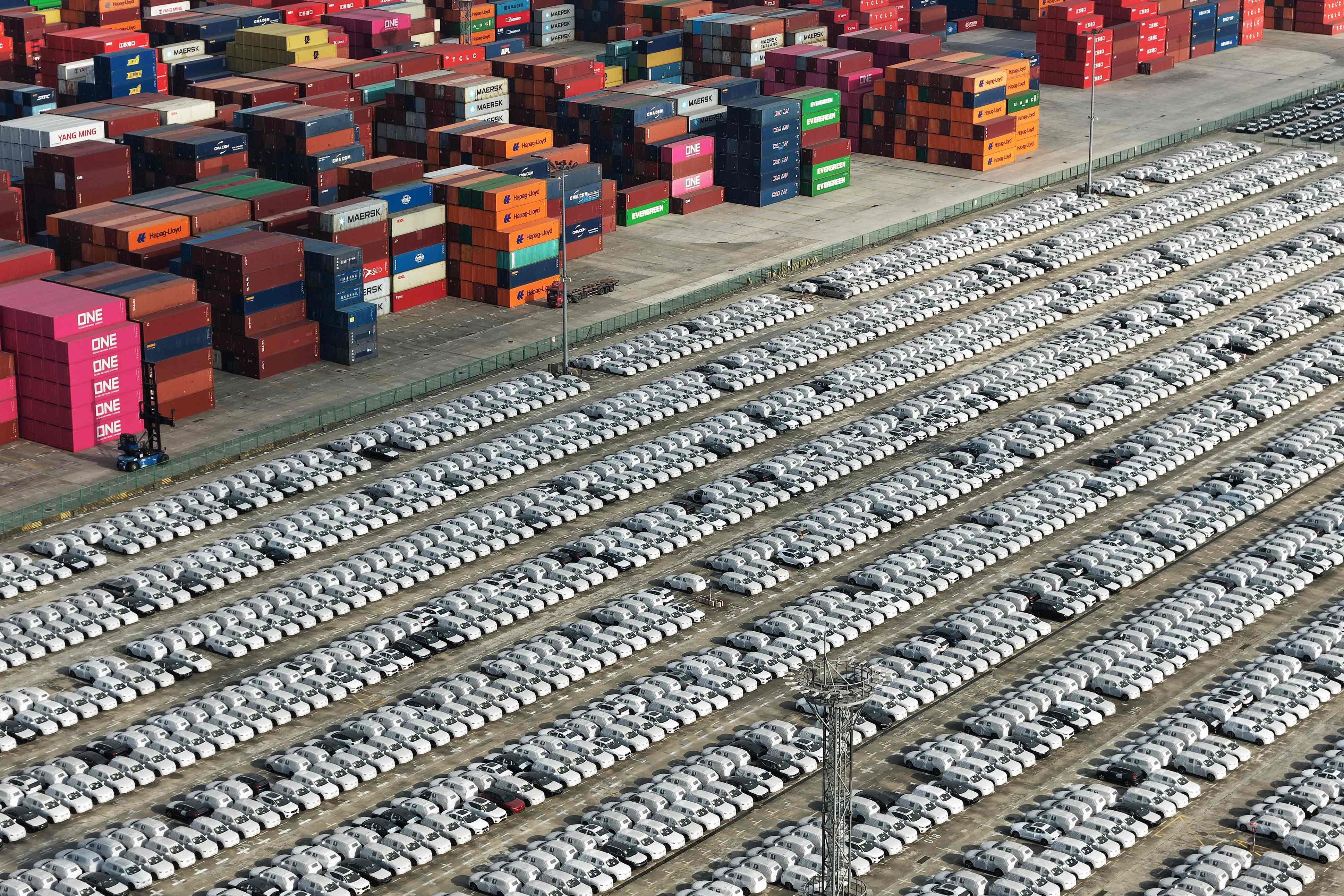 Vehicles awaiting export at Nanjing Port in China’s eastern Jiangsu province. Photo: AFP