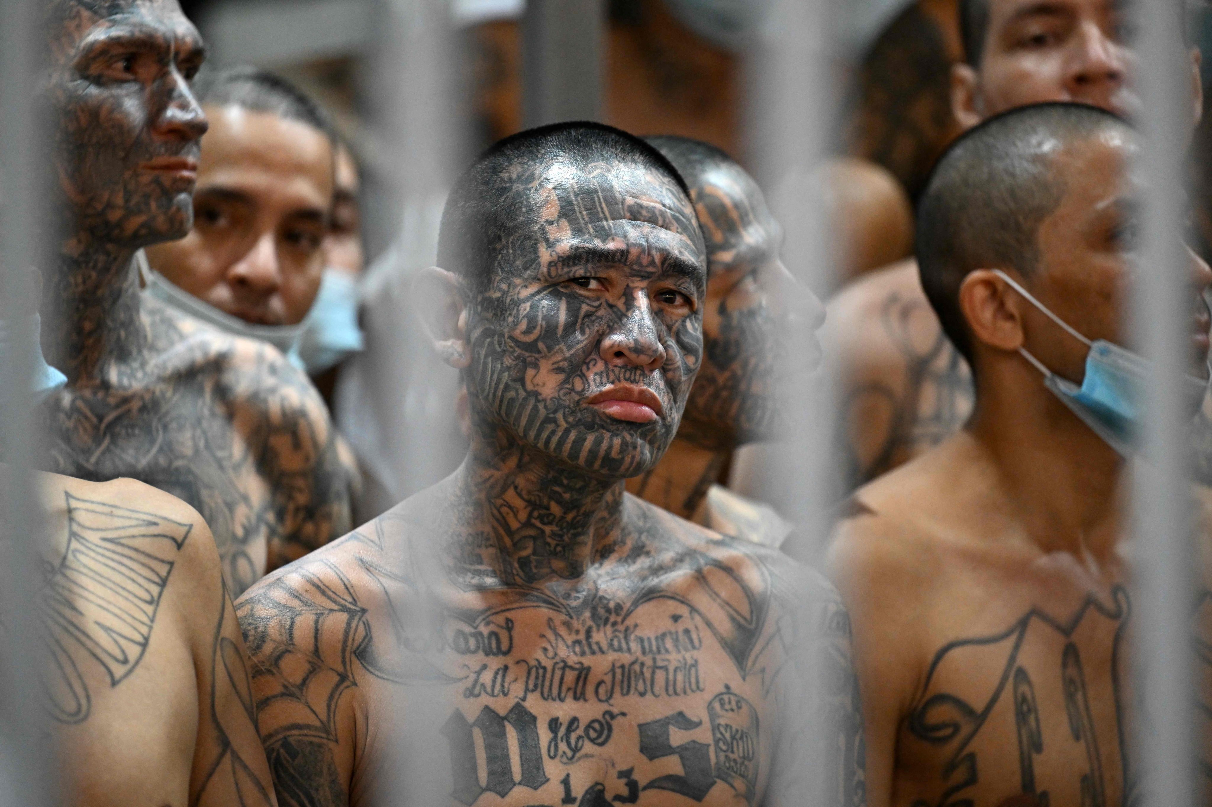 Inmates are seen in their cell at the Centre for Terrorism Confinement in El Salvador in April. Photo: AFP