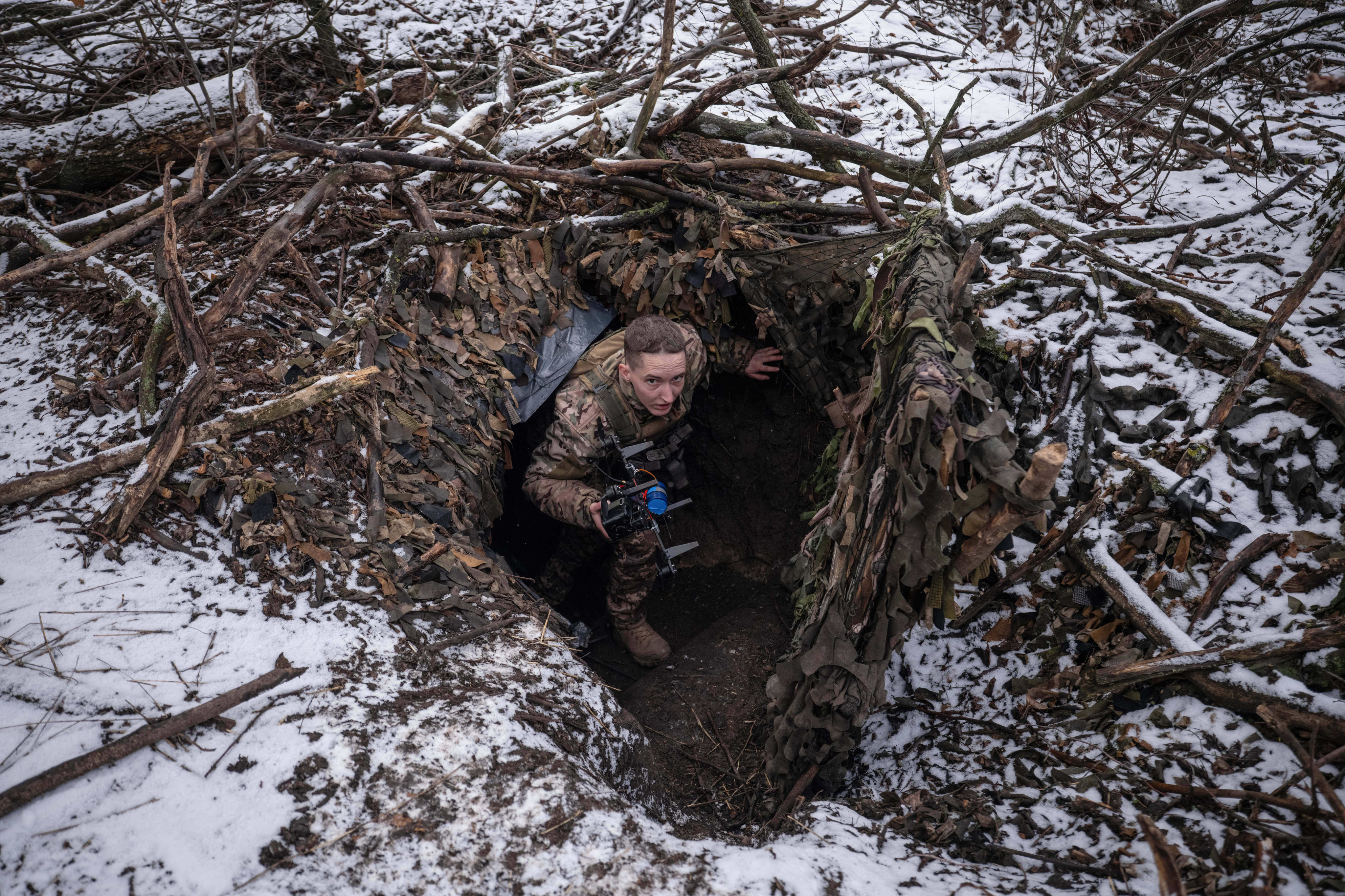 A Ukrainian soldier prepares to deploy a drone towards Russian positions near Kostyantynivka, Donetsk region, Ukraine. Photo: Ukraine’s 93rd Mechanised Brigade via AP