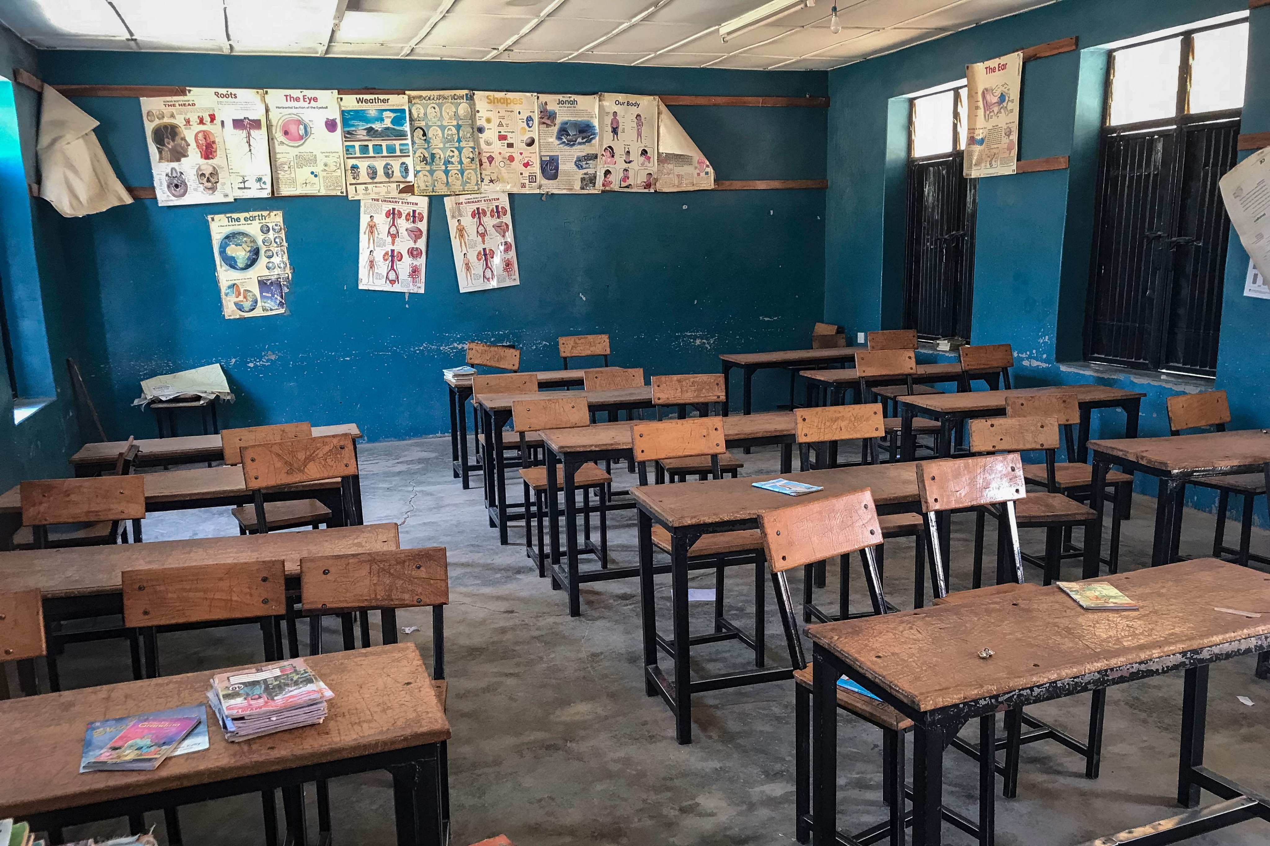 An empty classroom at St Mary’s Catholic School in Papiri, Niger state. In late November, hundreds of pupils and staff were kidnapped from the school. Photo: AFP
