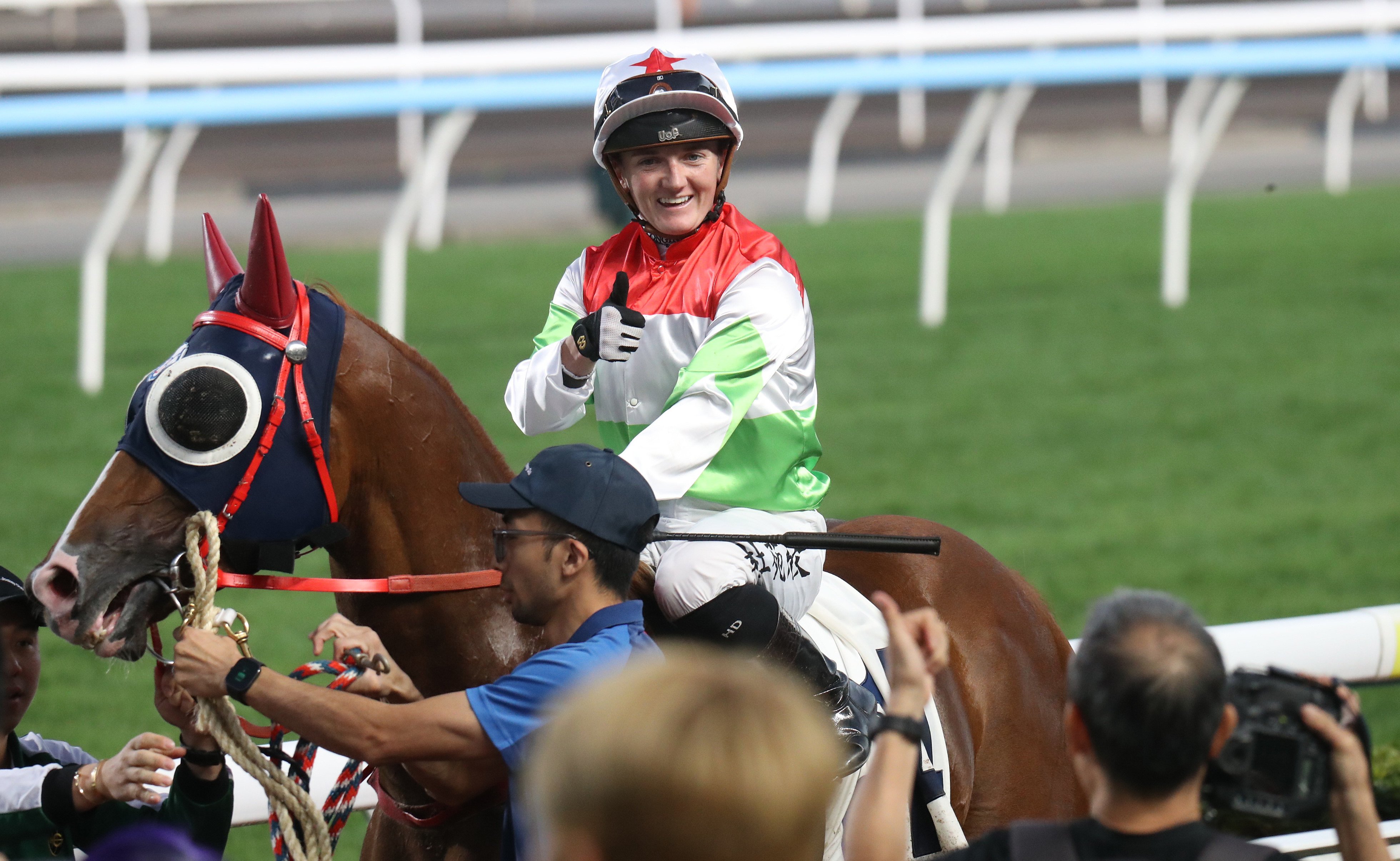 Hollie Doyle waves goodbye (for now) to Hong Kong on Tuesday. Photos: Kenneth Chan