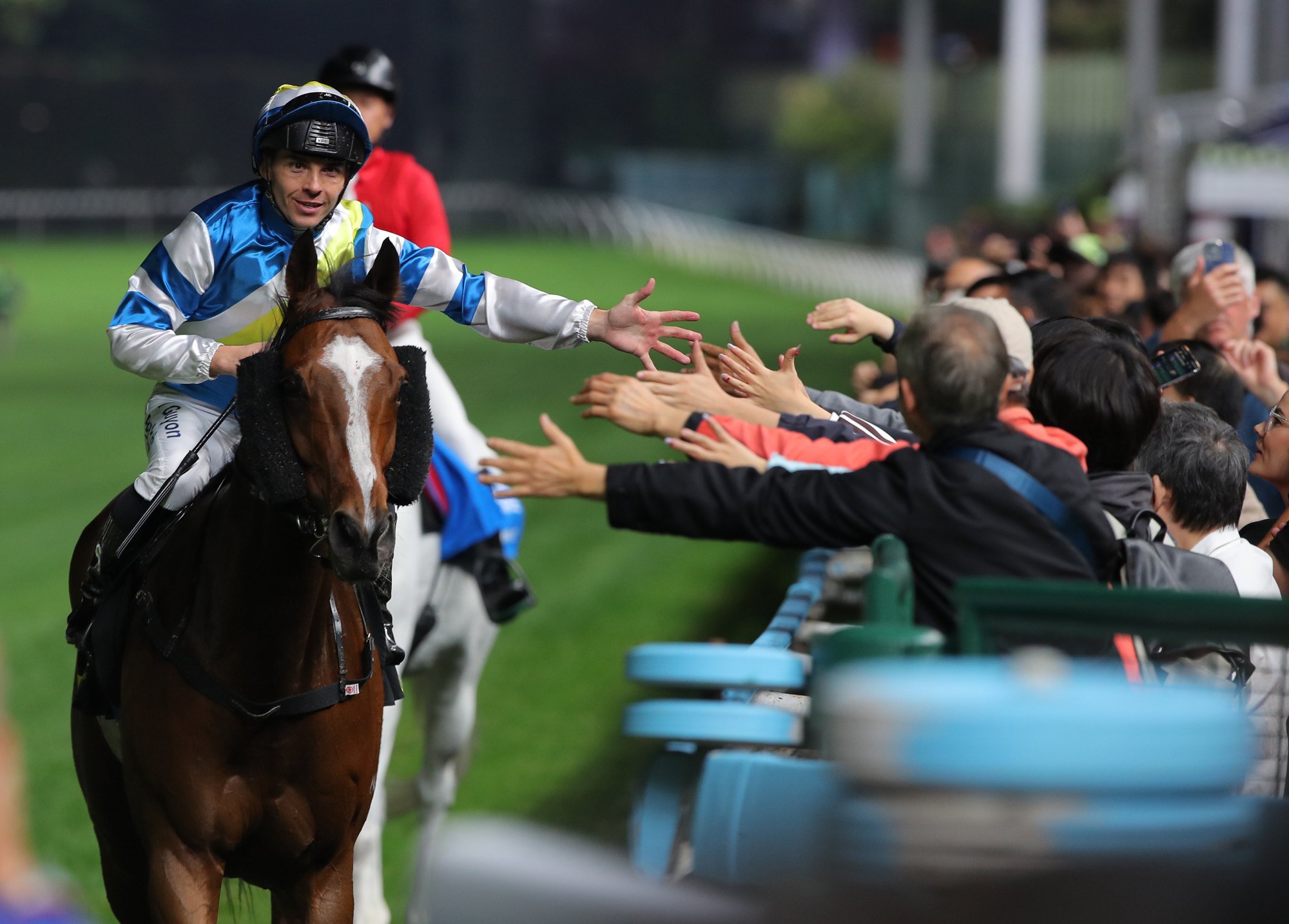 Maxime Guyon celebrates his win on Quantum Patch with the Valley crowd.