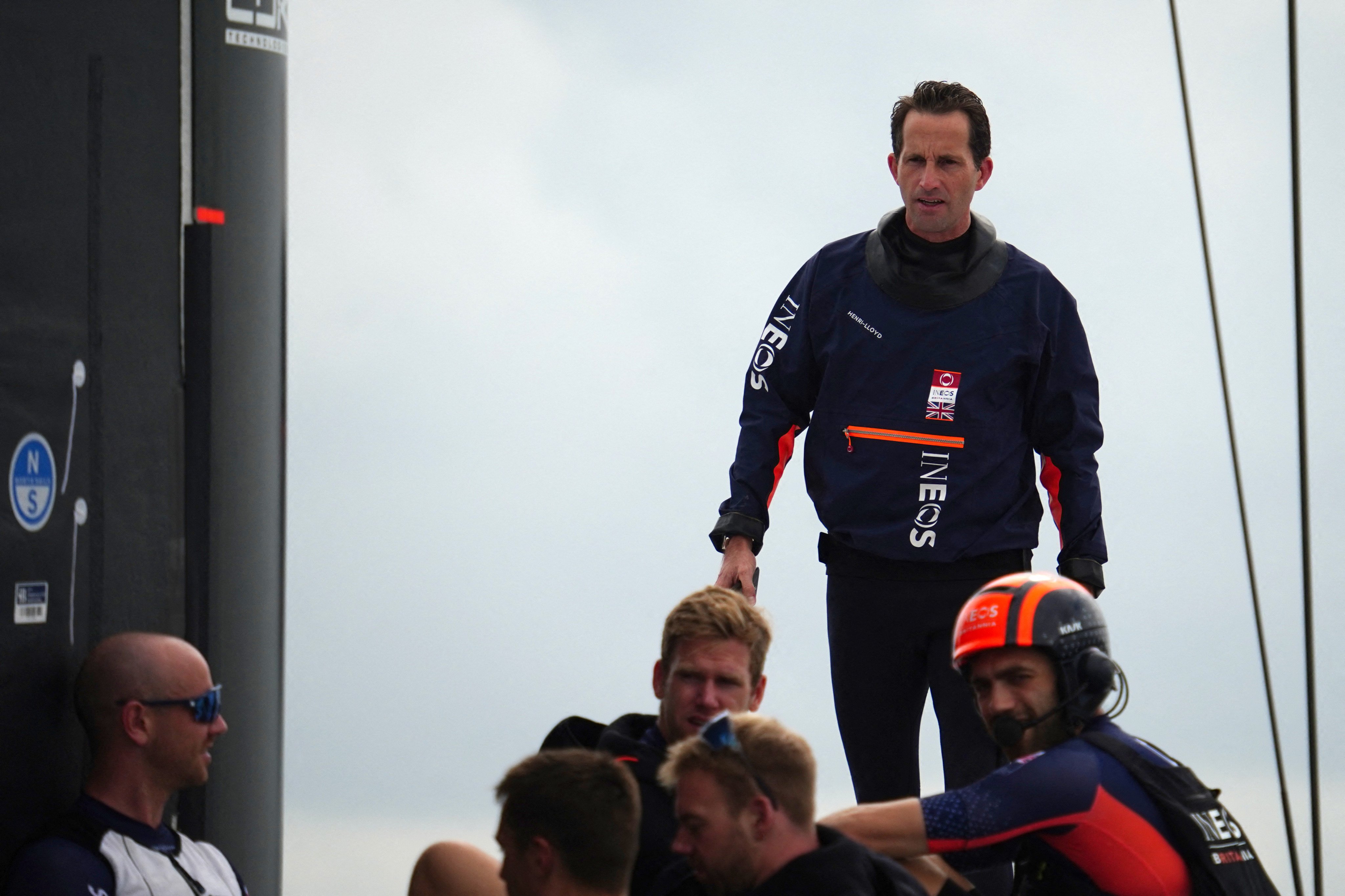 INEOS Britannia’s co-skipper Ben Ainslie stands with members of the crew during the 37th America’s Cup Match in Barcelona, in October 2024. Photo: AFP