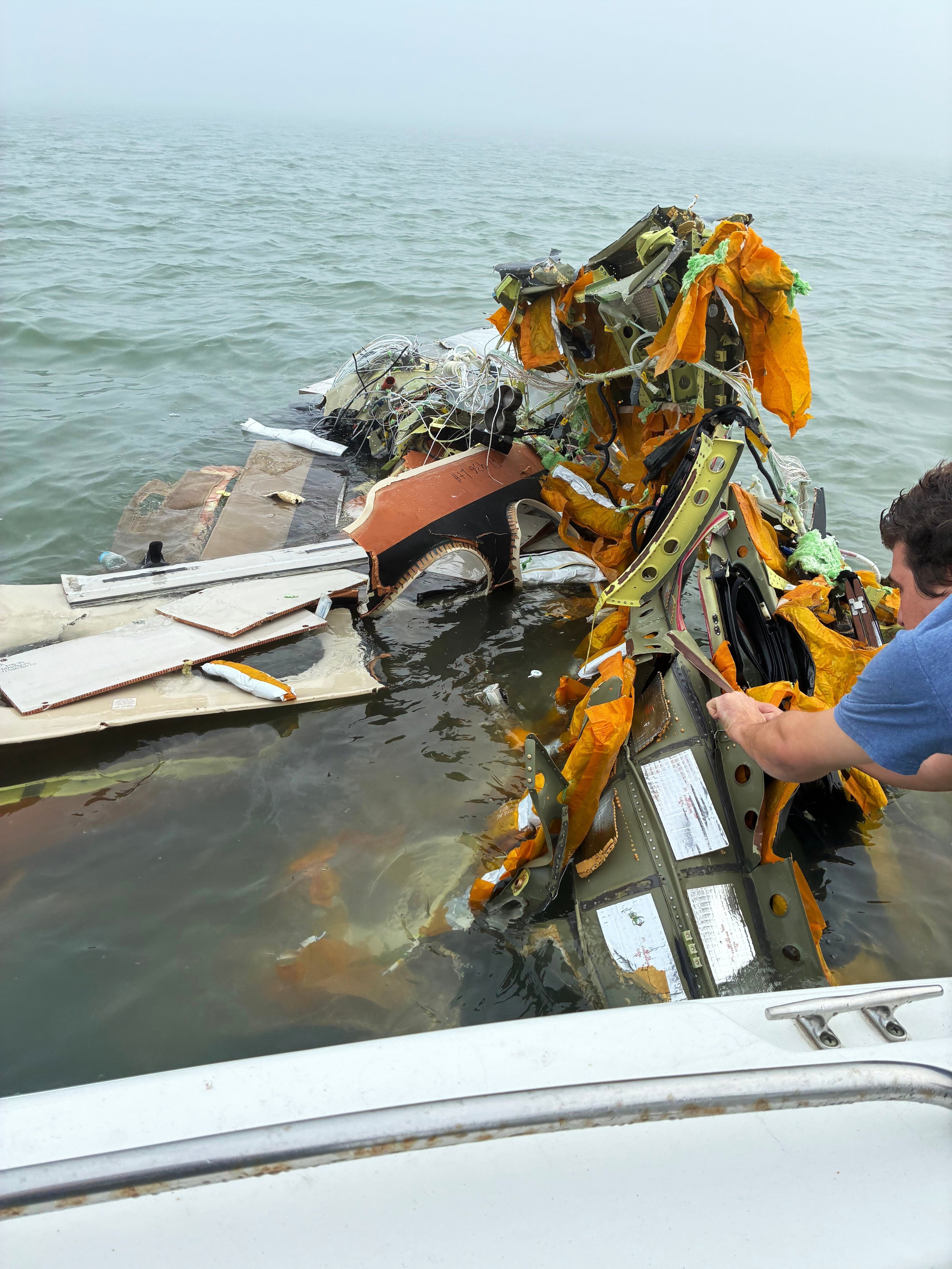 A Mexican Navy plane crashed near Galveston in Texas on Monday, killing at least five people. Photo: Sky Decker Jnr via AP