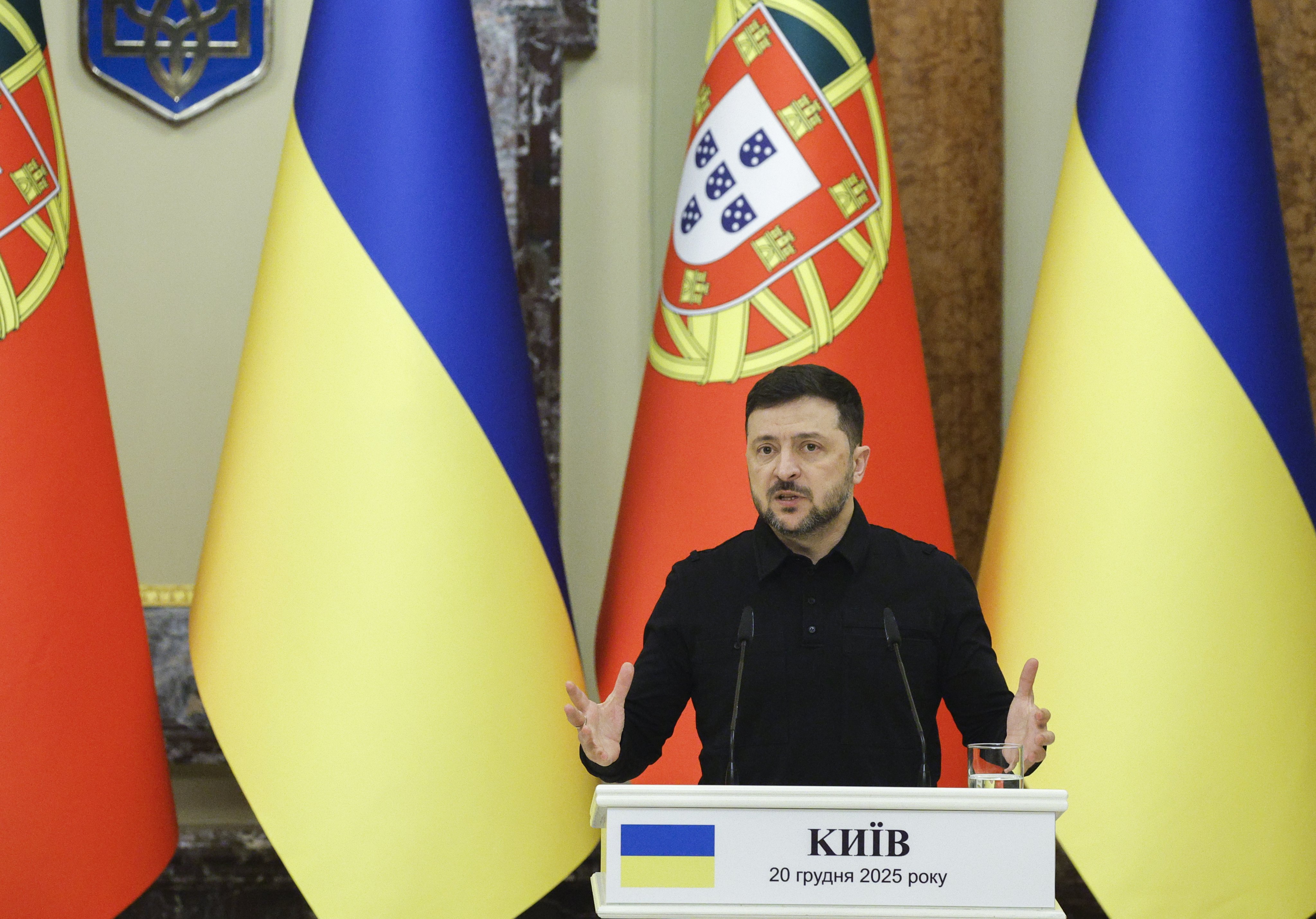 Ukrainian President Volodymyr Zelensky speaks during a press conference in Kyiv, Ukraine last week. Photo: EPA